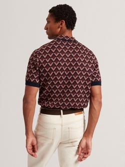 Ted Baker Melvvin Geometric Pattern Short Sleeve Polo Jersey Cardigan - view 2, Maroon