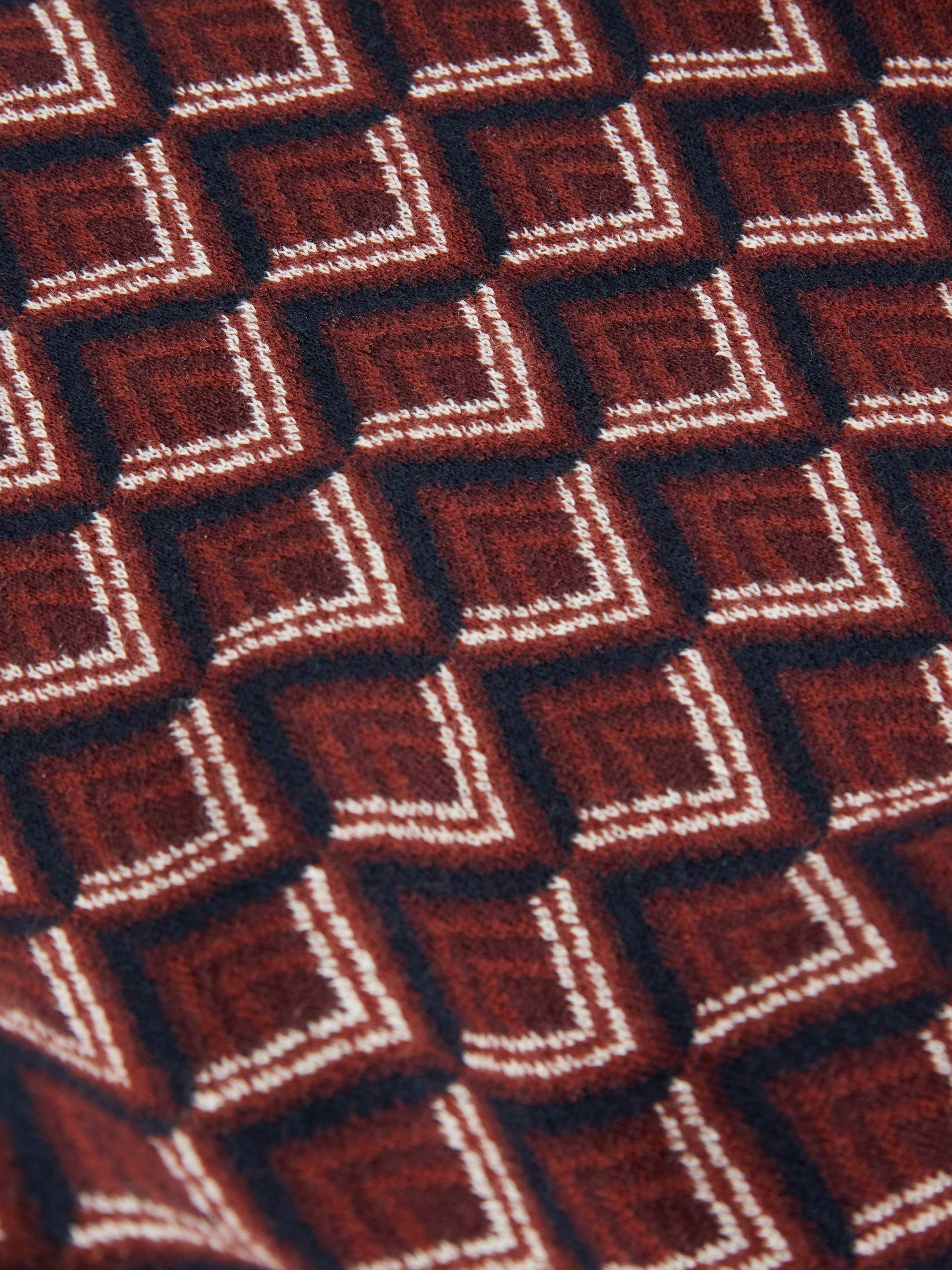 Product image 7 of 7, which shows Ted Baker Melvvin Geometric Pattern Short Sleeve Polo Jersey Cardigan, Maroon, S
