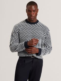 Ted Baker Sergej Wool Blend Crew Neck Jumper, Navy