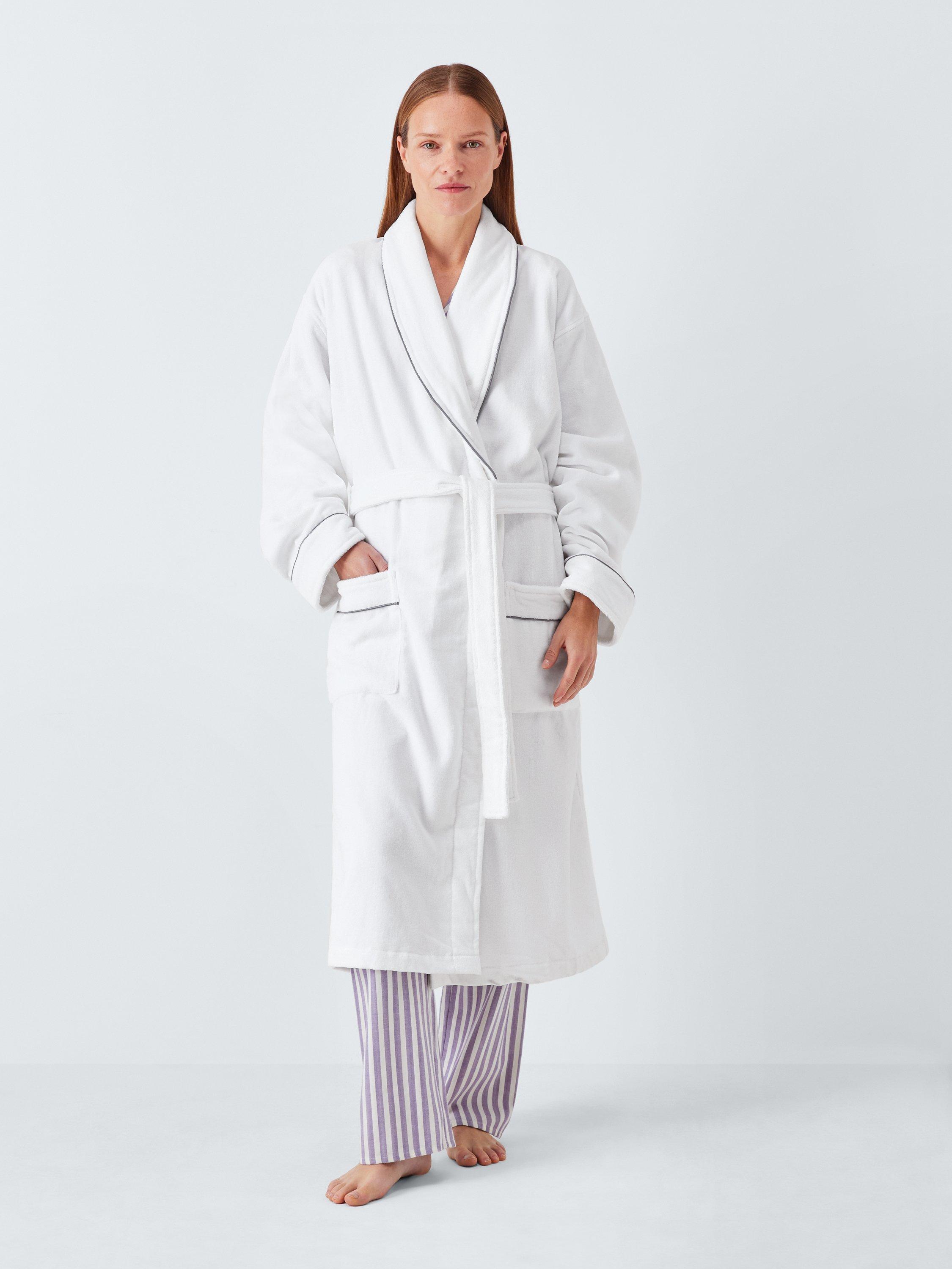 Product image 1 of 7, which shows John Lewis Egyptian Cotton Velour Unisex Bath Robe, White/Grey, L/XL