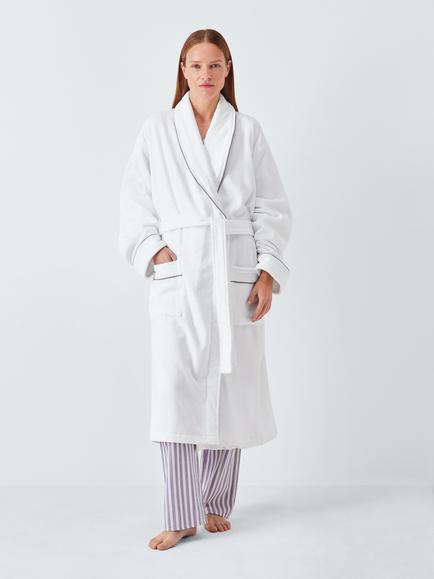 John Lewis Egyptian Cotton Velour Unisex Bath Robe, White/Grey