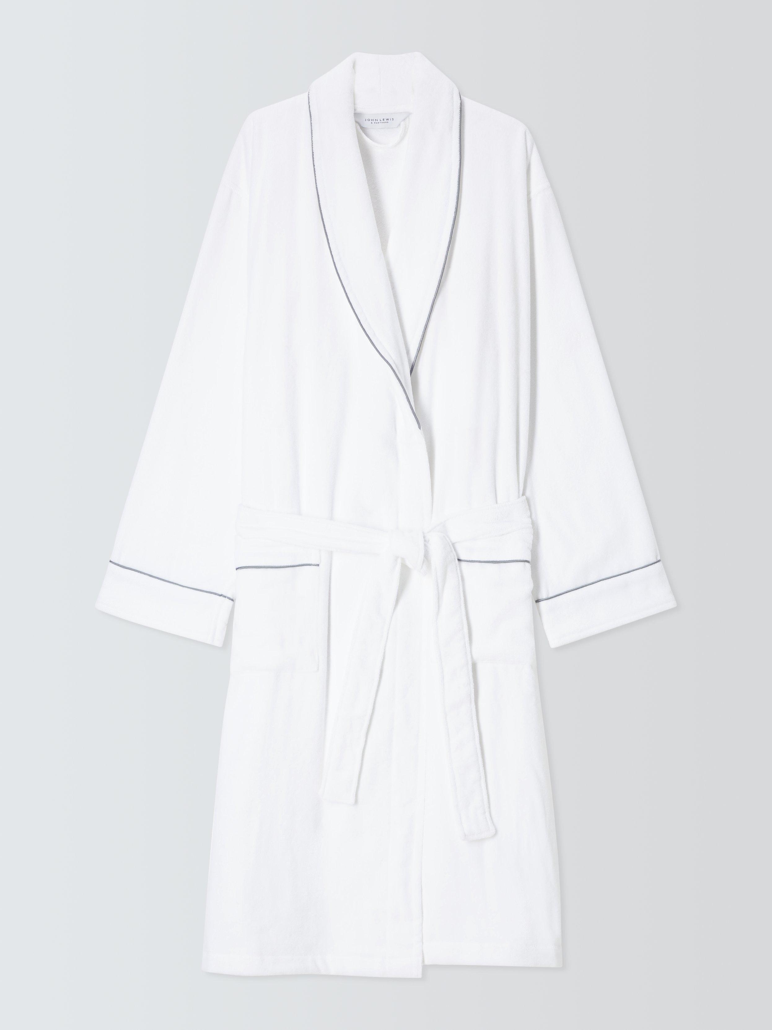 Product image 4 of 7, which shows John Lewis Egyptian Cotton Velour Unisex Bath Robe, White/Grey, L/XL