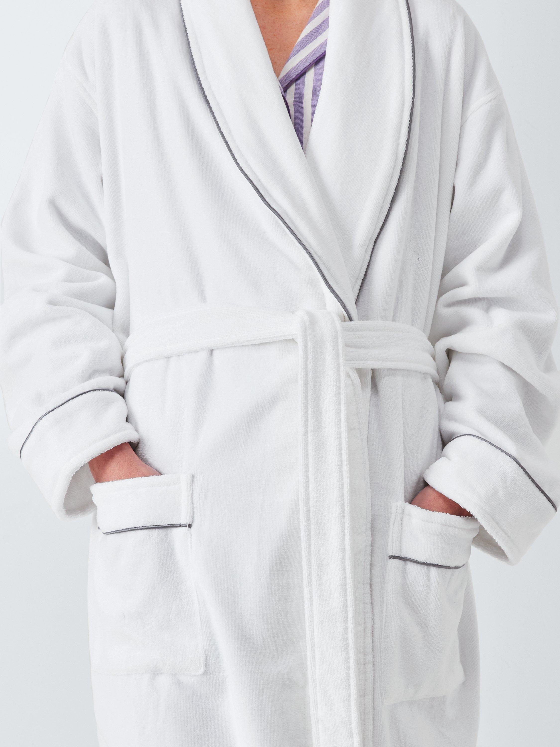 Product image 5 of 7, which shows John Lewis Egyptian Cotton Velour Unisex Bath Robe, White/Grey, L/XL