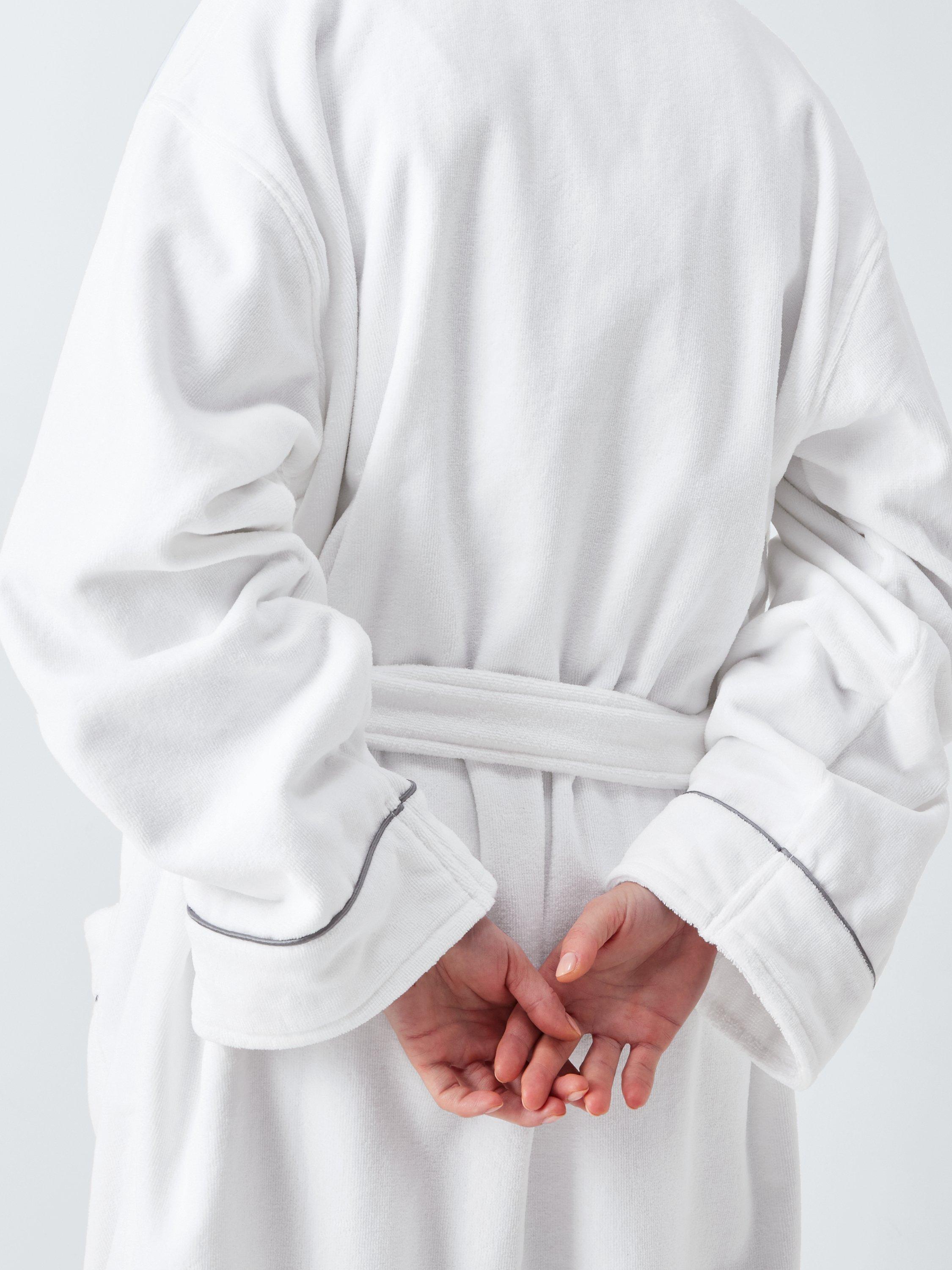 Product image 7 of 7, which shows John Lewis Egyptian Cotton Velour Unisex Bath Robe, White/Grey, L/XL