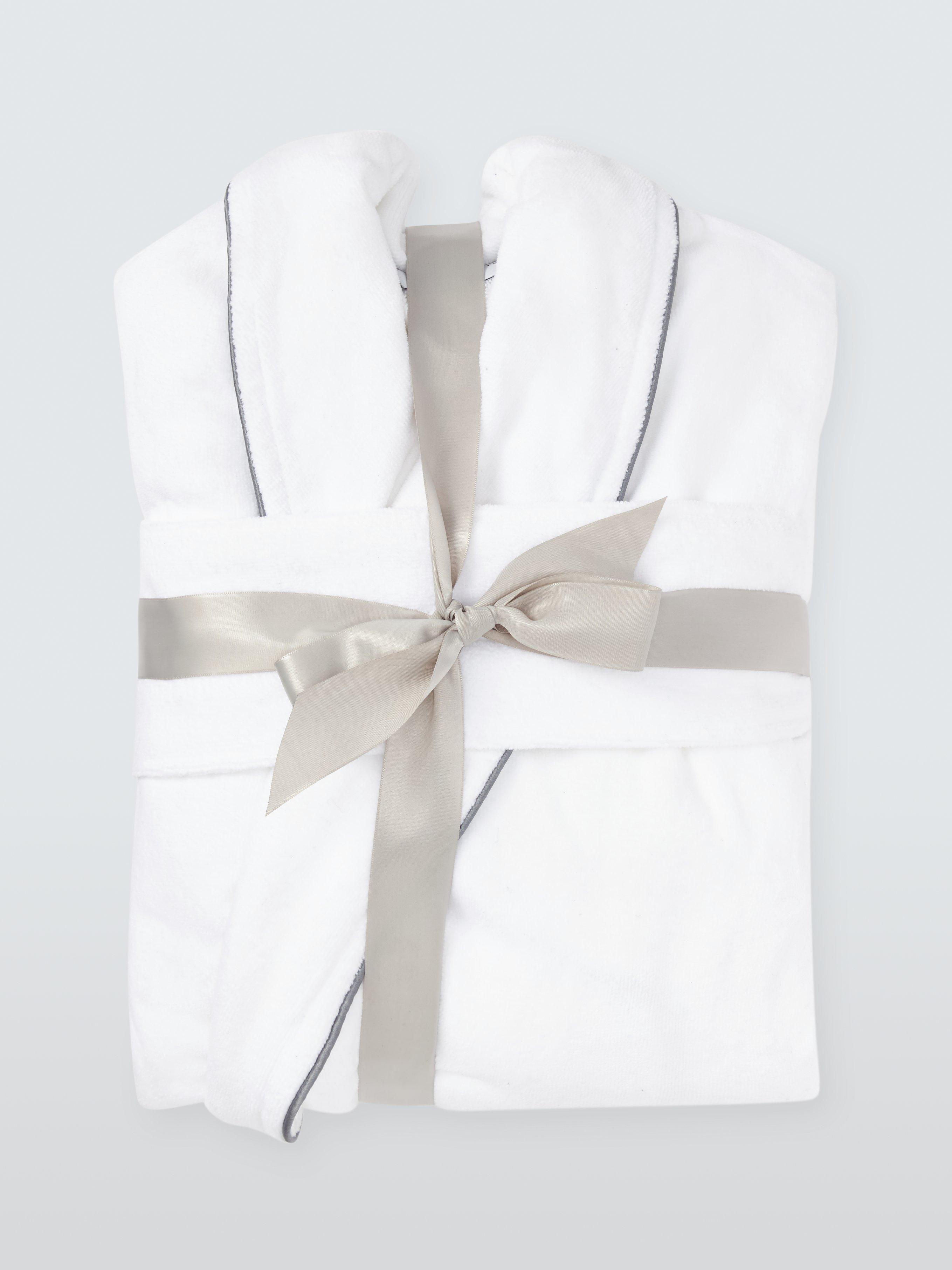 Product image 6 of 7, which shows John Lewis Egyptian Cotton Velour Unisex Bath Robe, White/Grey, L/XL