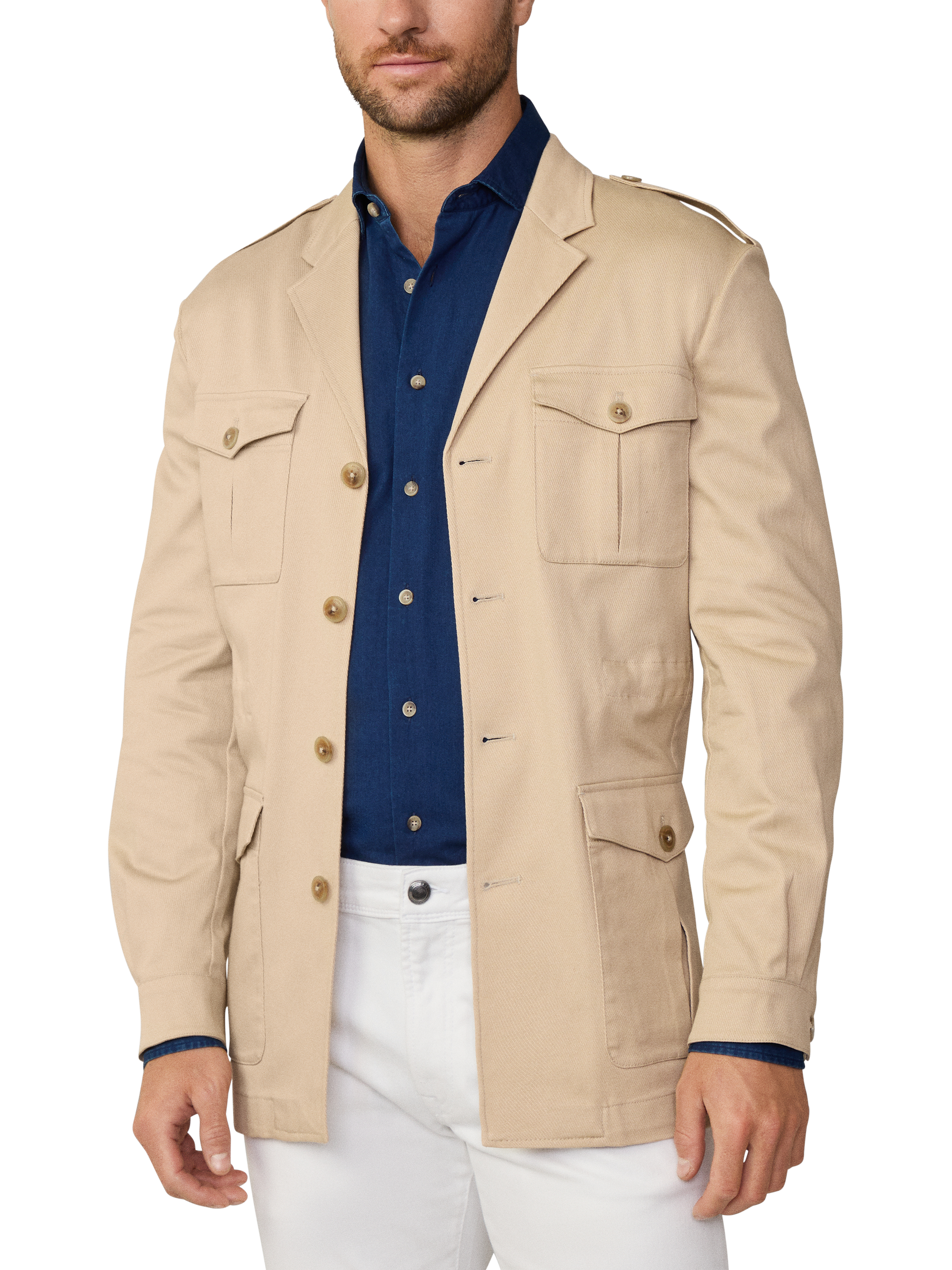 Product image 2 of 6, which shows Hackett London Safari Block Overshirt, Sand Beige, 48