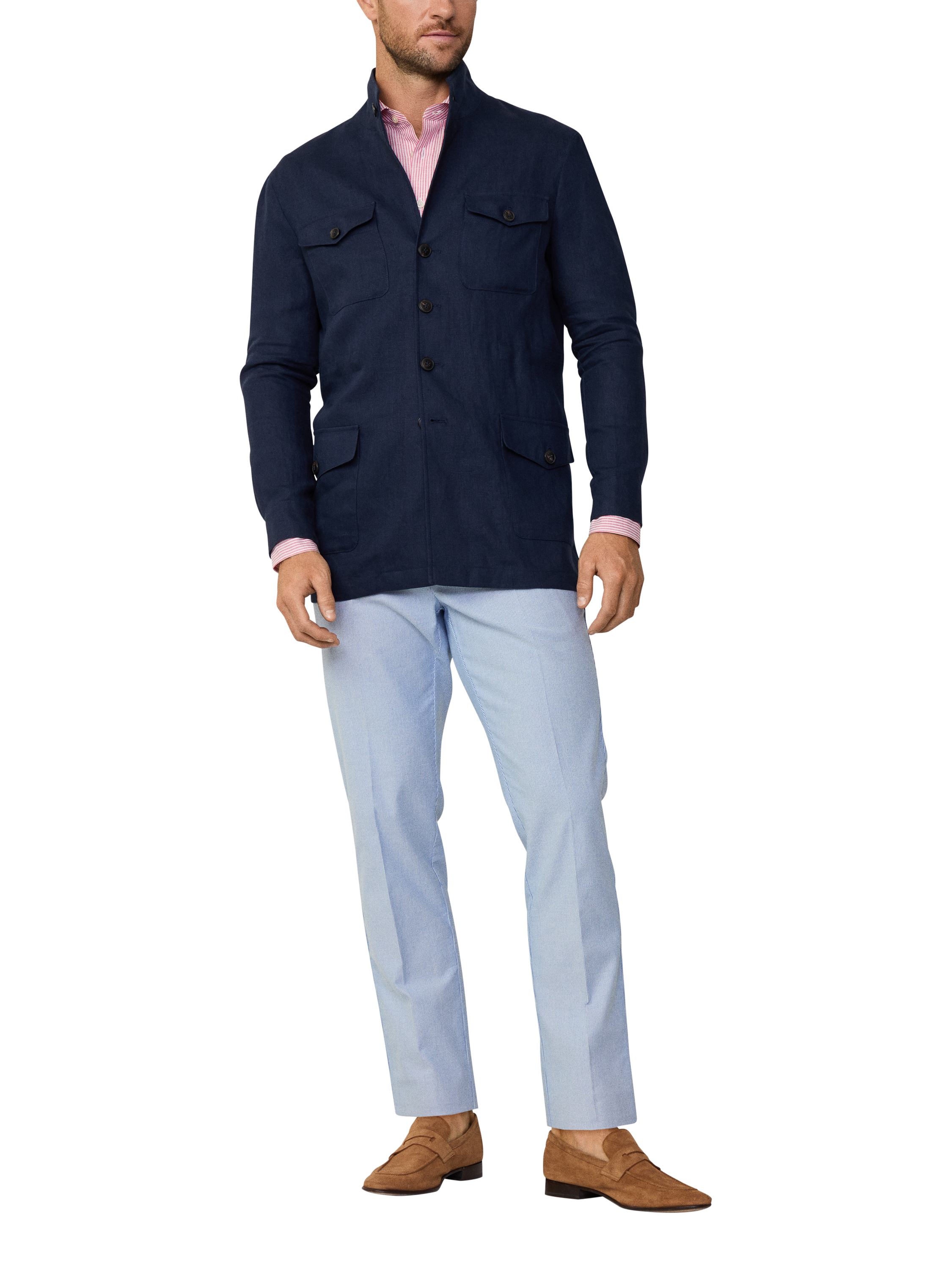Product image 2 of 7, which shows Hackett London Linen Teba Overshirt, Navy, 36