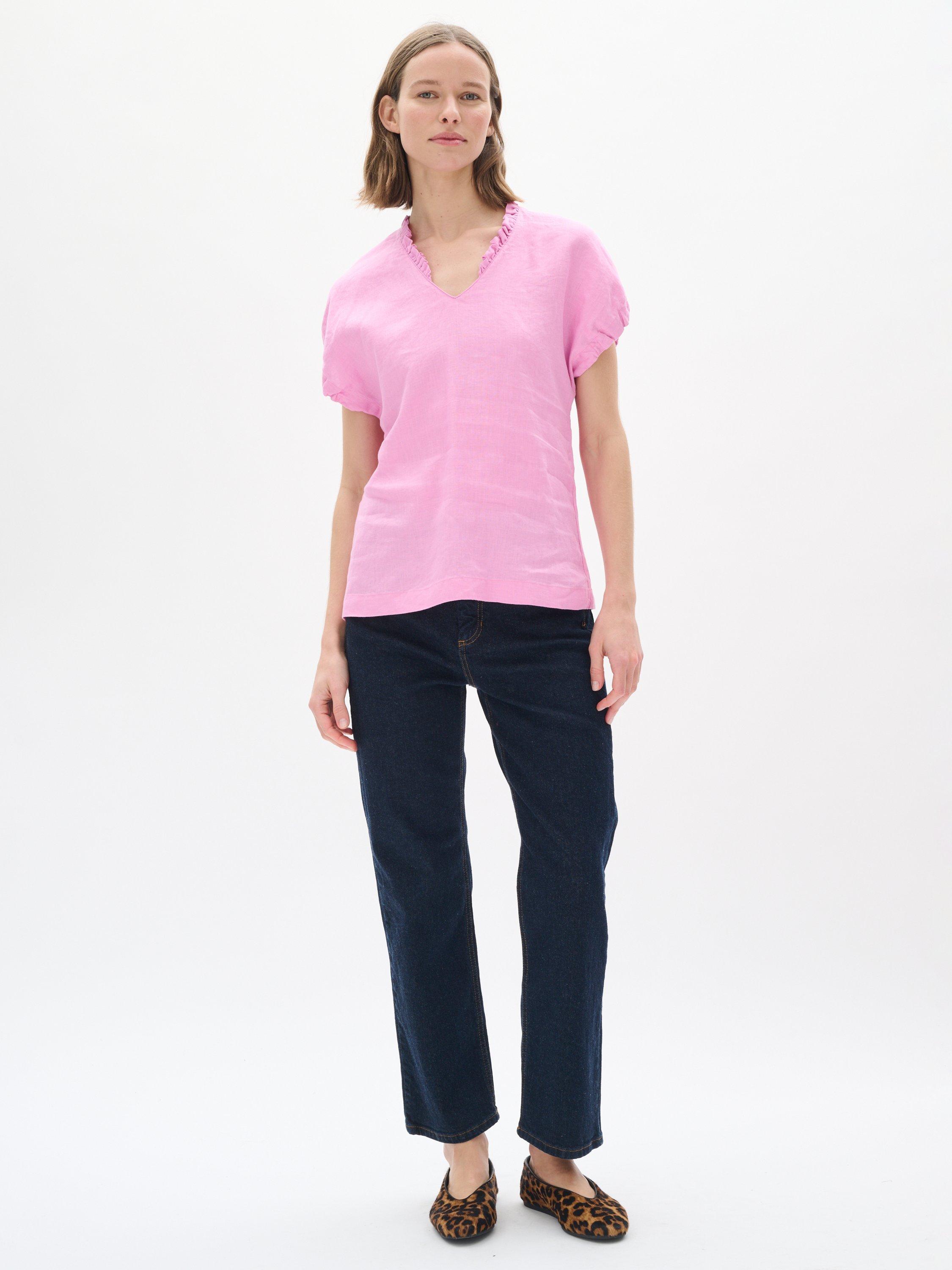 Product image 3 of 6, which shows InWear RigittaIW V Neck Linen Blouse, Cyclamen, 8