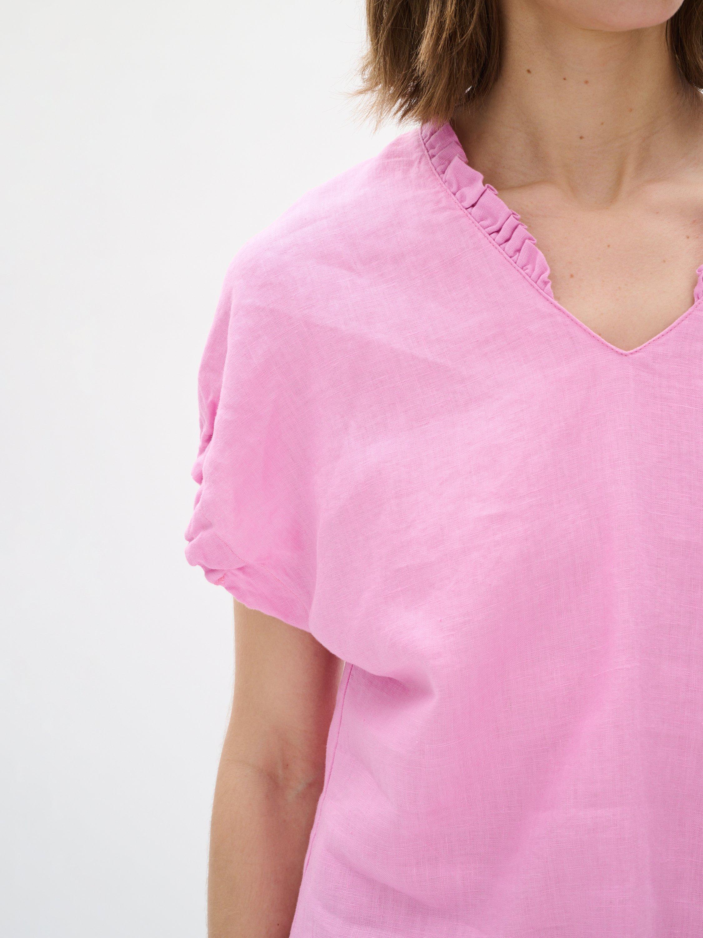 Product image 4 of 6, which shows InWear RigittaIW V Neck Linen Blouse, Cyclamen, 8