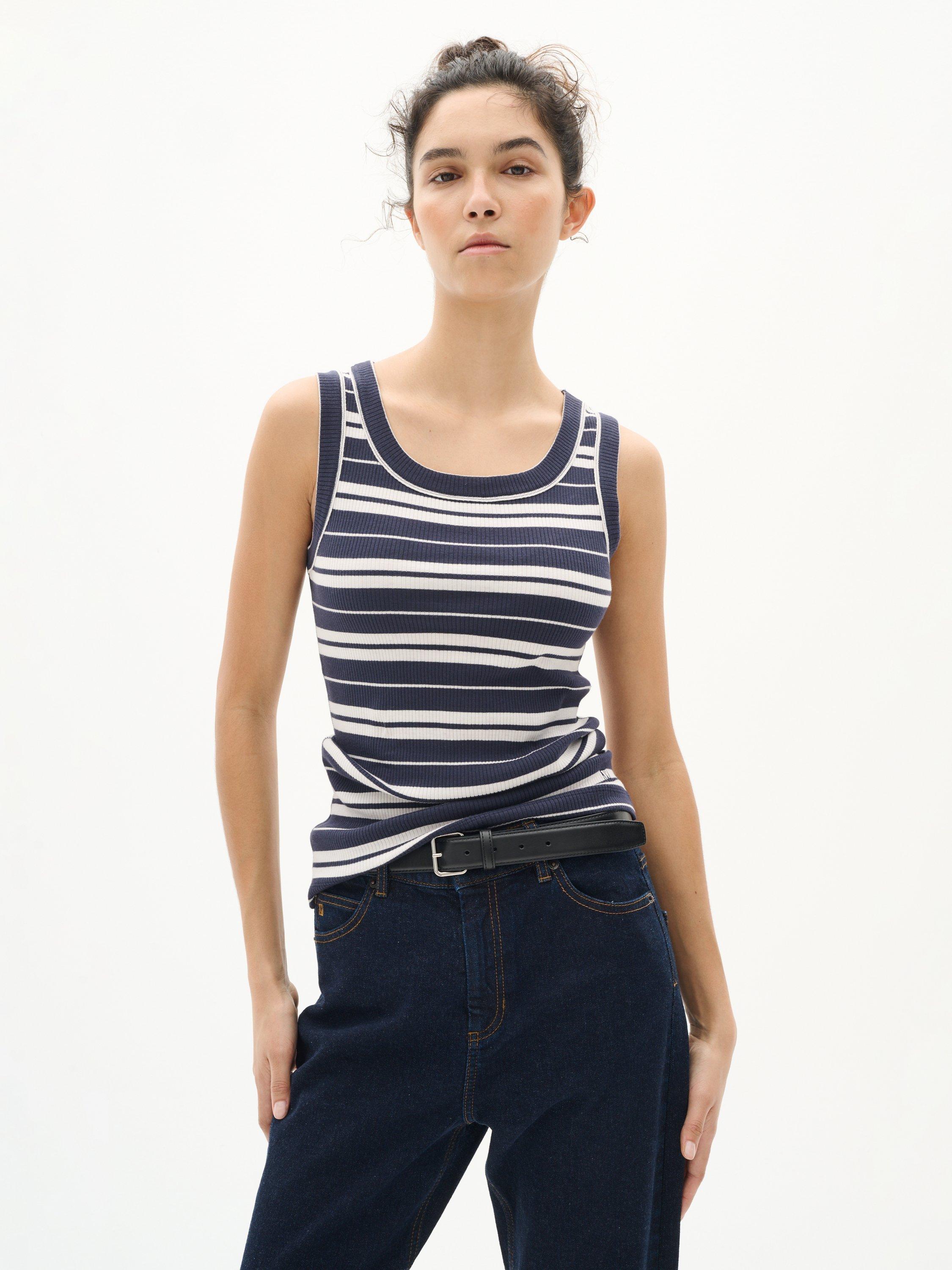 Product image 1 of 5, which shows InWear DagnaIW Striped Round Neck Cotton Tank Top, Blue/White, XS
