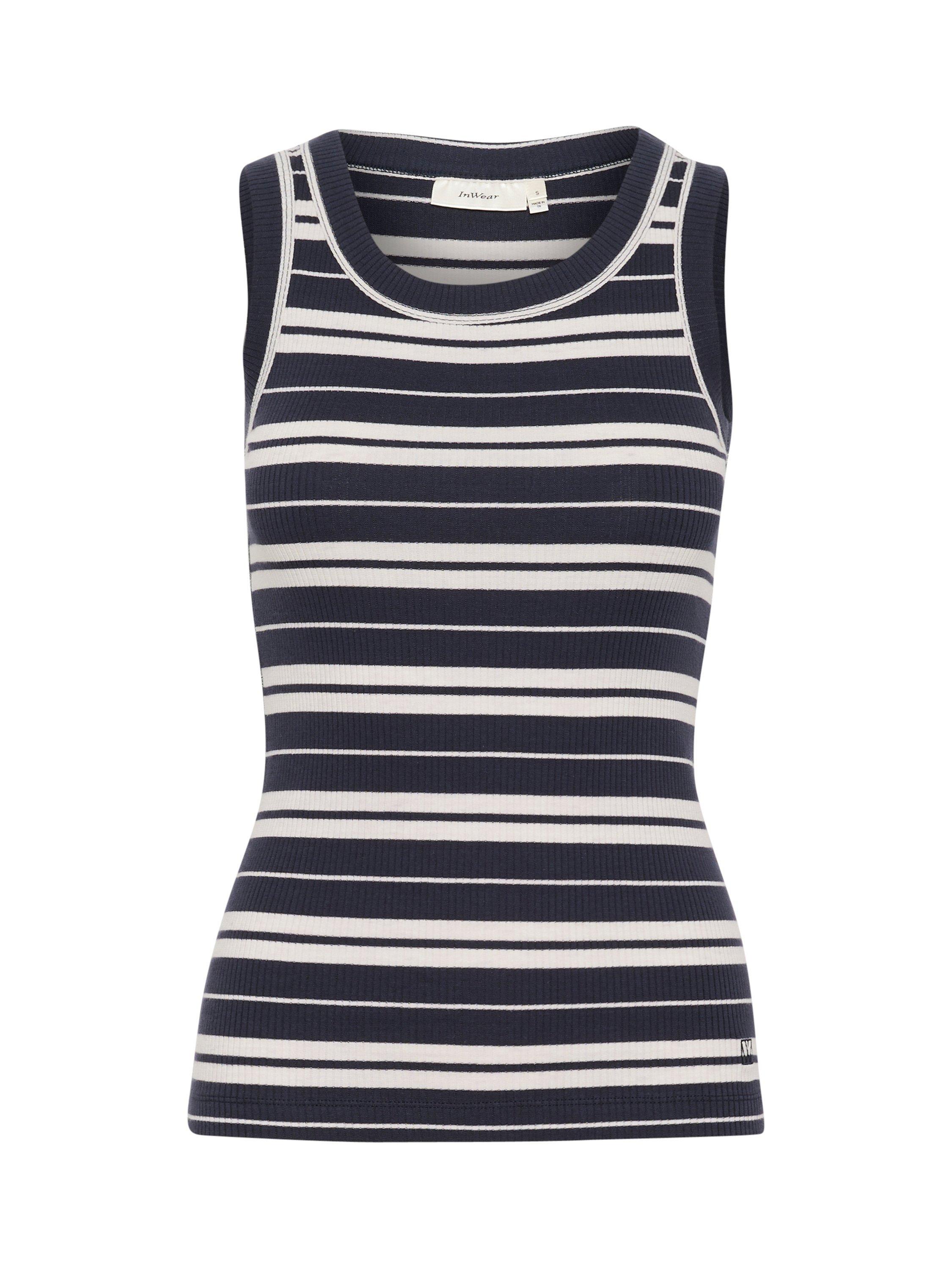 Product image 4 of 5, which shows InWear DagnaIW Striped Round Neck Cotton Tank Top, Blue/White, XS
