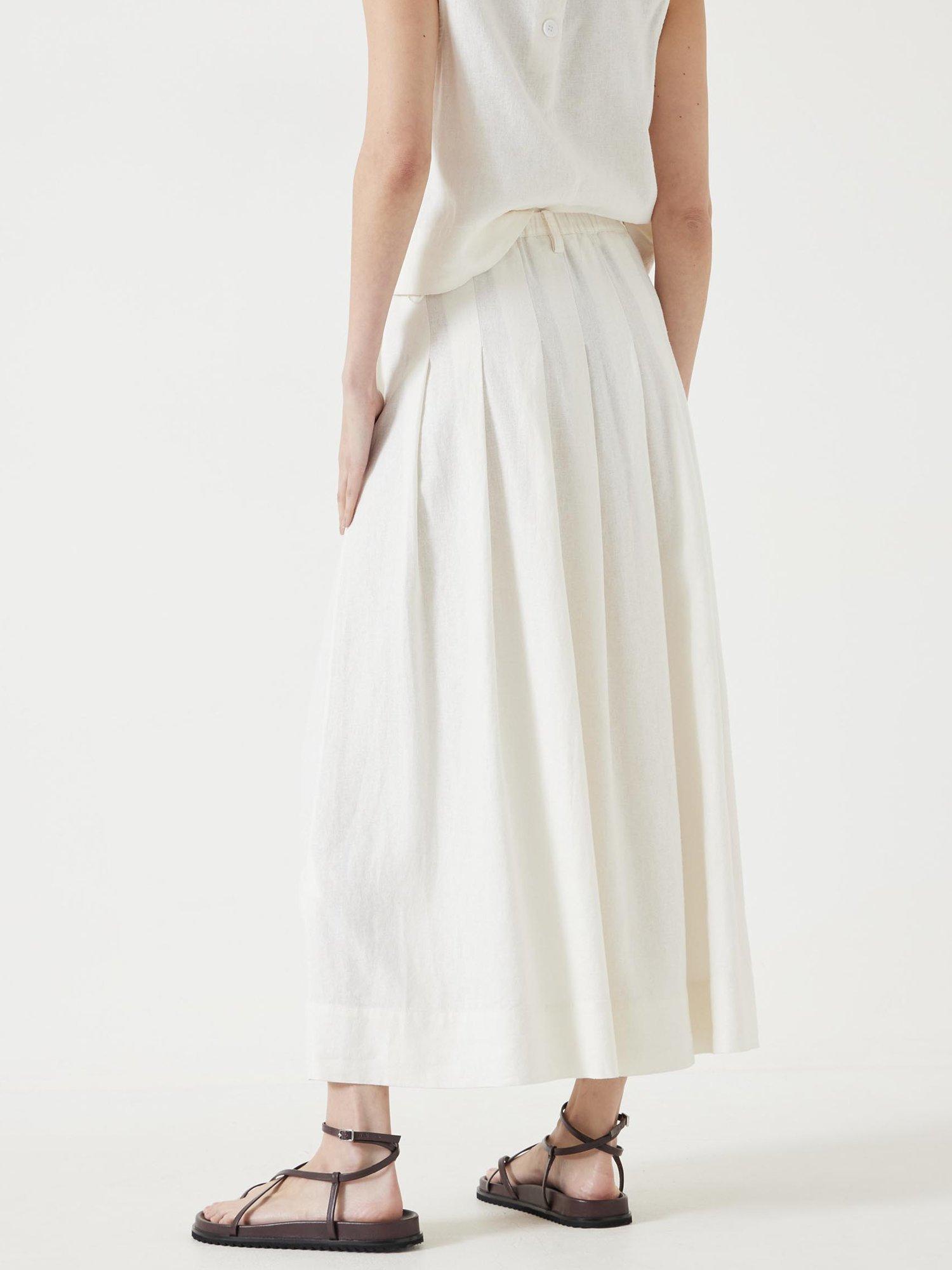 Product image 3 of 5, which shows HUSH Ivy Linen Blend Pleated Midi Skirt, White, 12