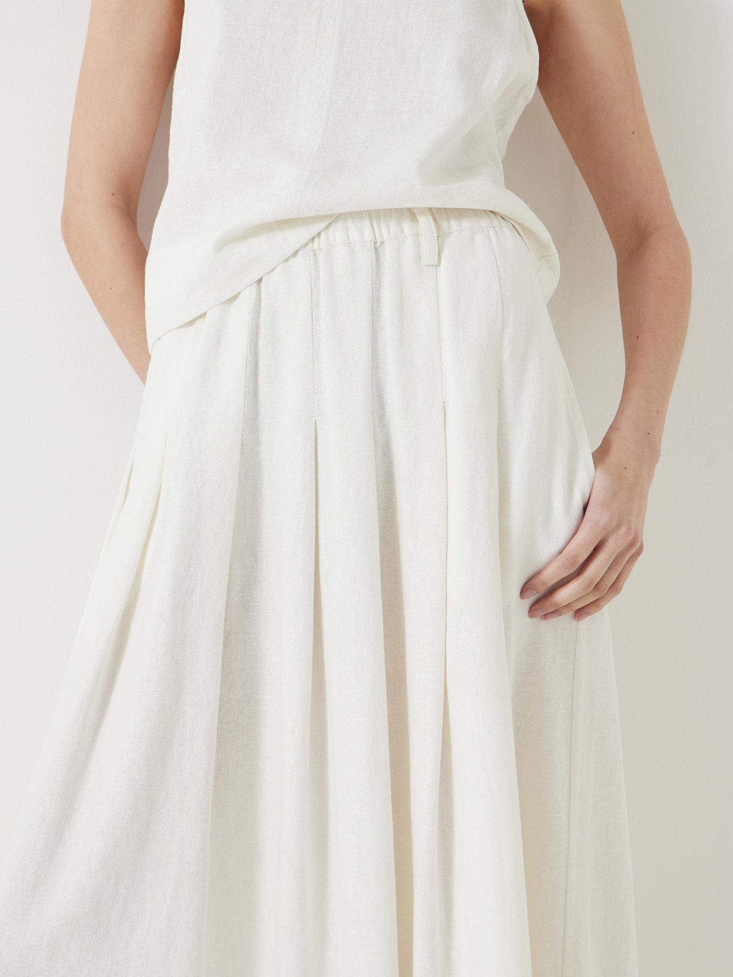 Product image 4 of 5, which shows HUSH Ivy Linen Blend Pleated Midi Skirt, White, 12