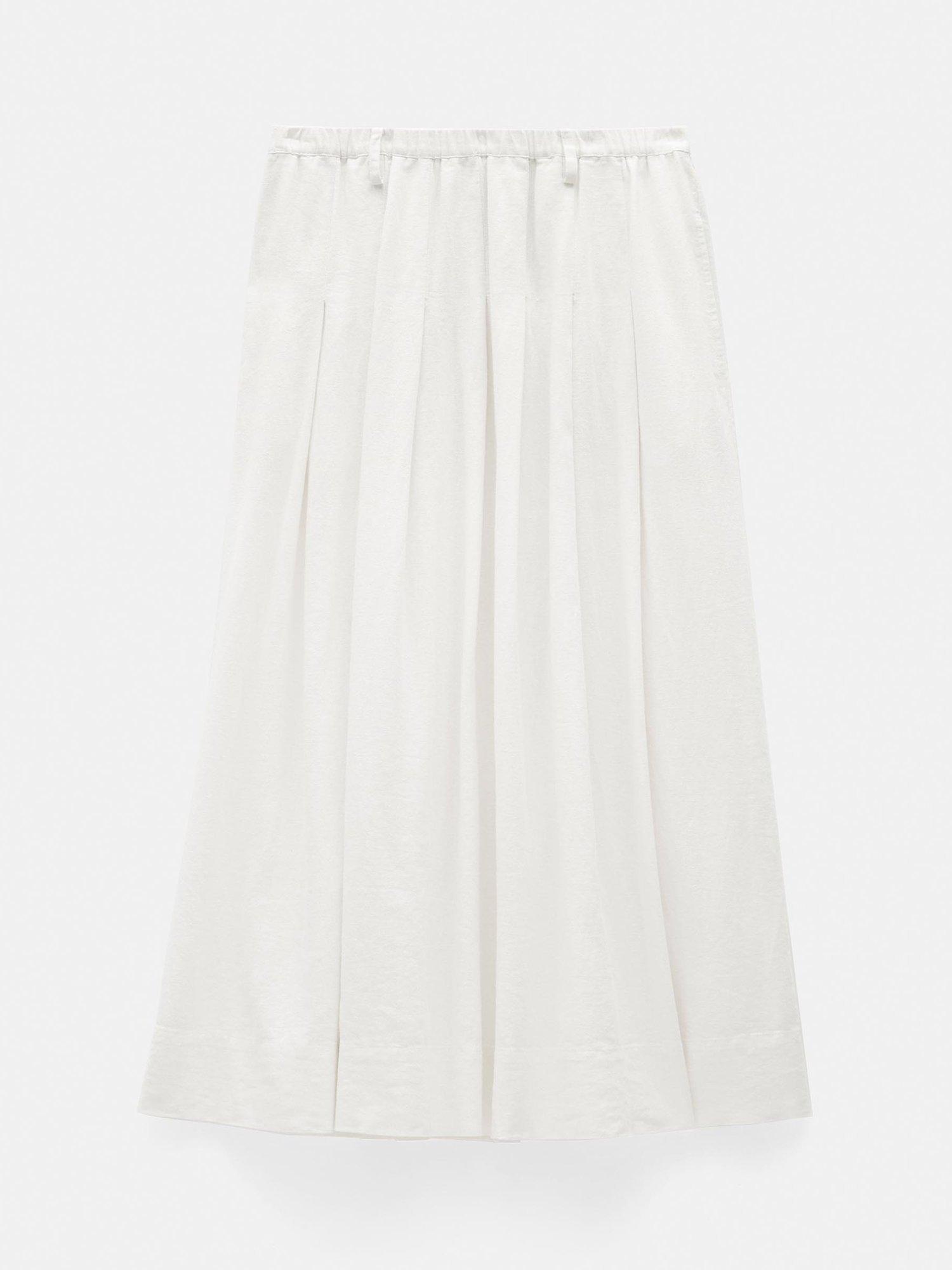 Product image 5 of 5, which shows HUSH Ivy Linen Blend Pleated Midi Skirt, White, 12