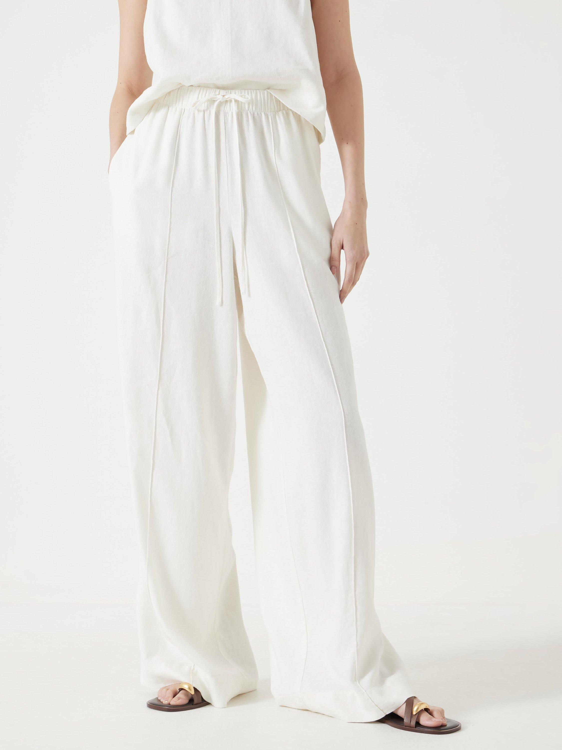 Product image 3 of 6, which shows HUSH Linen Blend Petunia Wide Leg Trousers, White, 4R