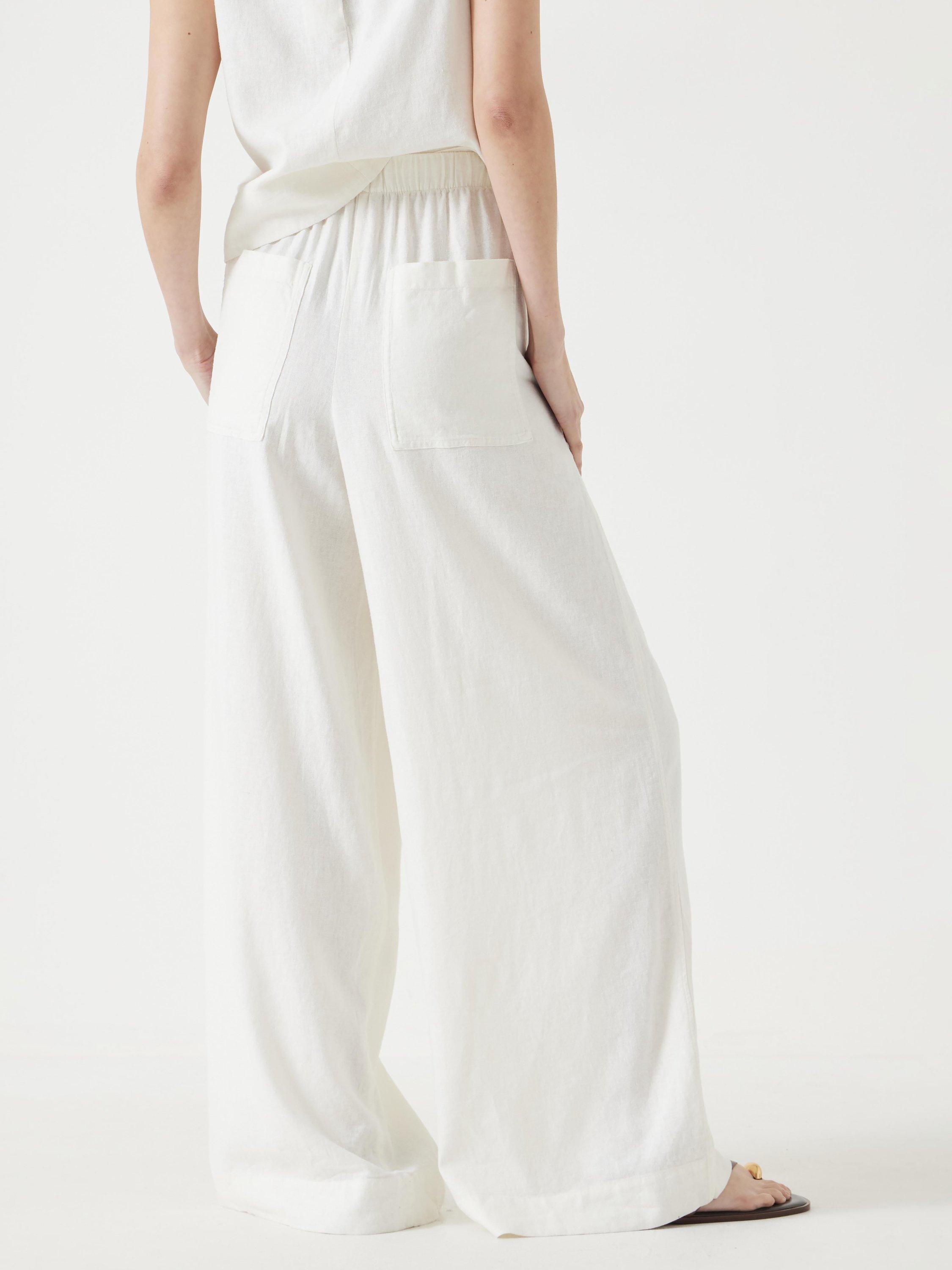 Product image 4 of 6, which shows HUSH Linen Blend Petunia Wide Leg Trousers, White, 4R
