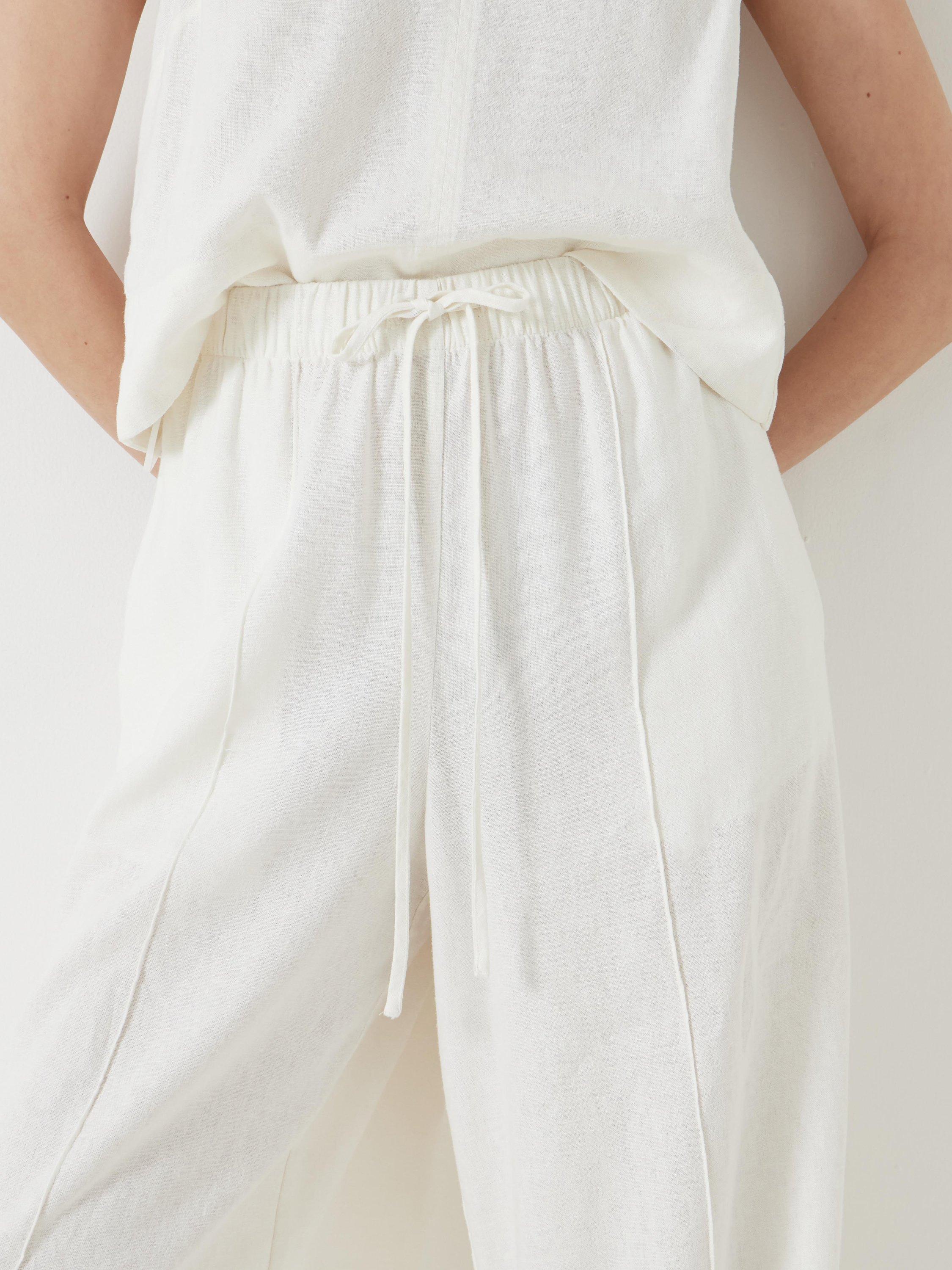 Product image 5 of 6, which shows HUSH Linen Blend Petunia Wide Leg Trousers, White, 4R
