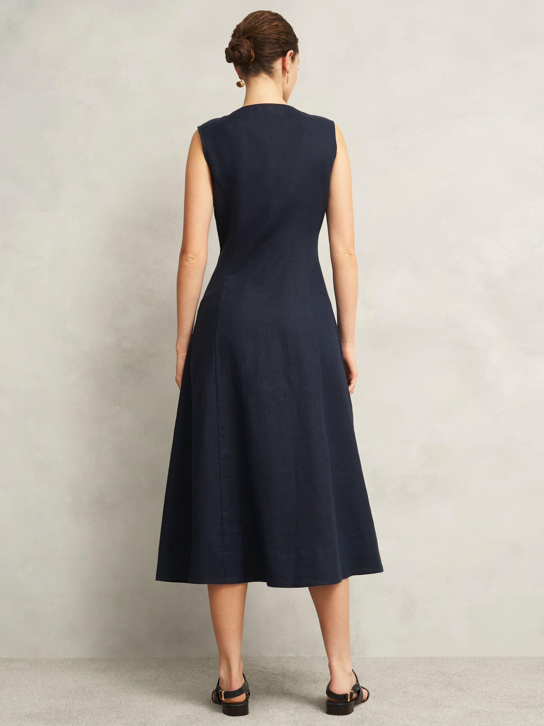 Product image 2 of 5, which shows Hobbs Carmen Pure Linen Shirt Dress, True Navy, 10