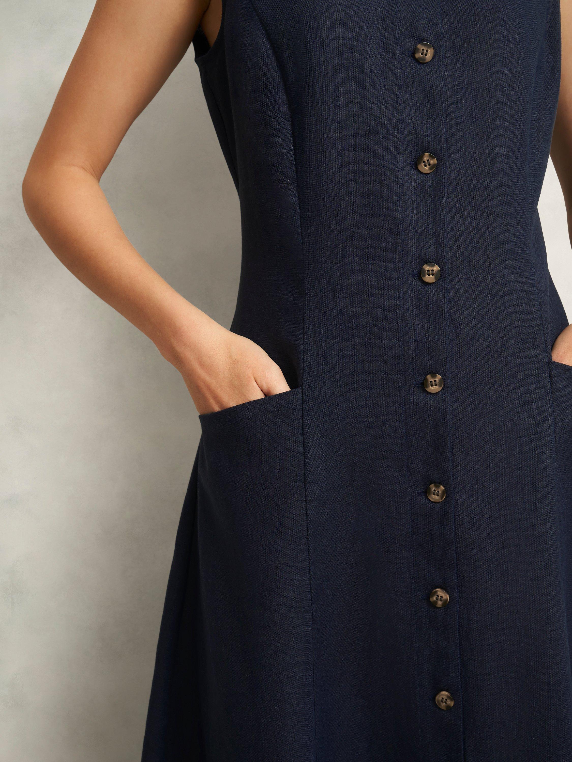 Product image 3 of 5, which shows Hobbs Carmen Pure Linen Shirt Dress, True Navy, 10