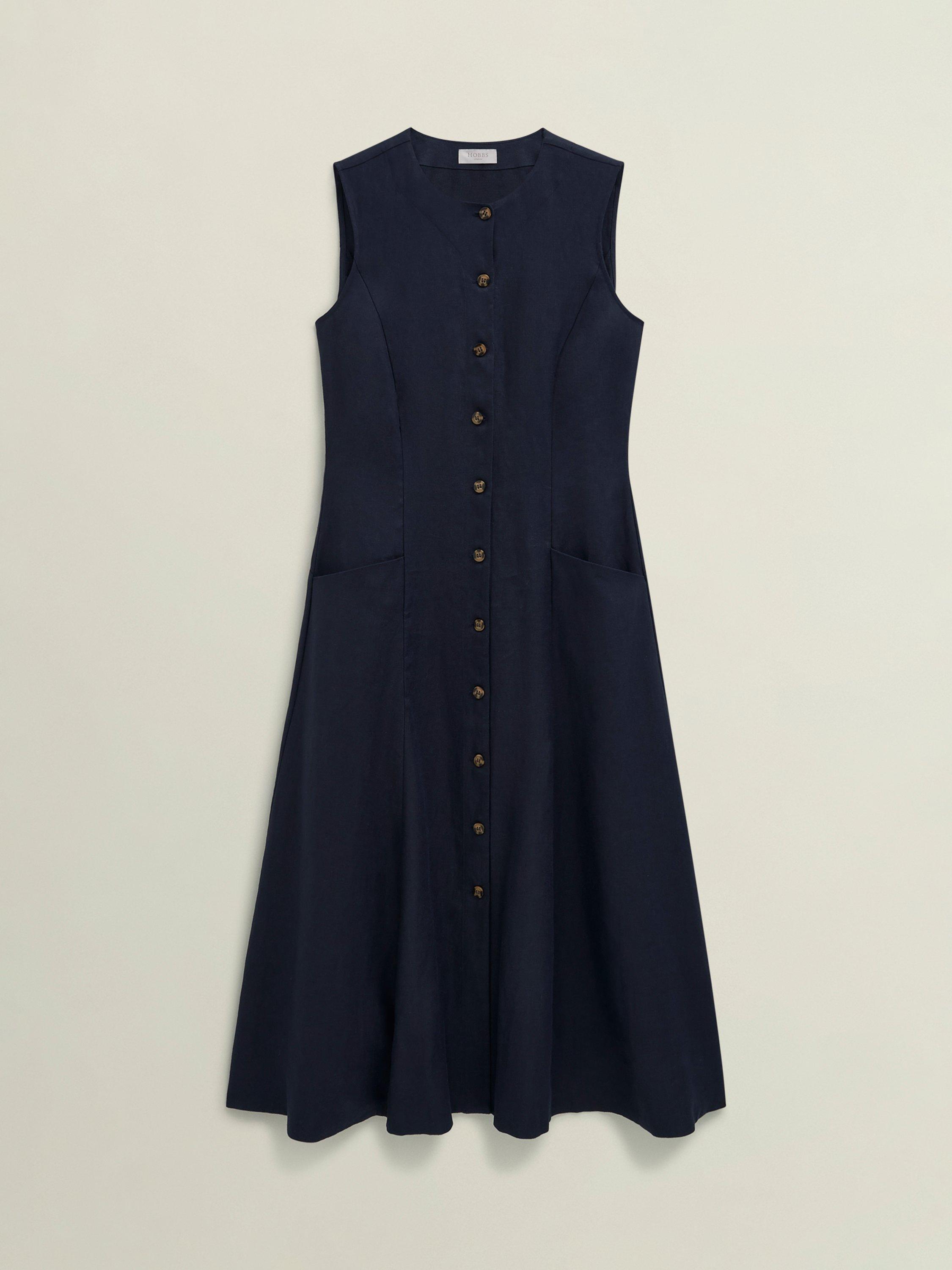 Product image 4 of 5, which shows Hobbs Carmen Pure Linen Shirt Dress, True Navy, 10