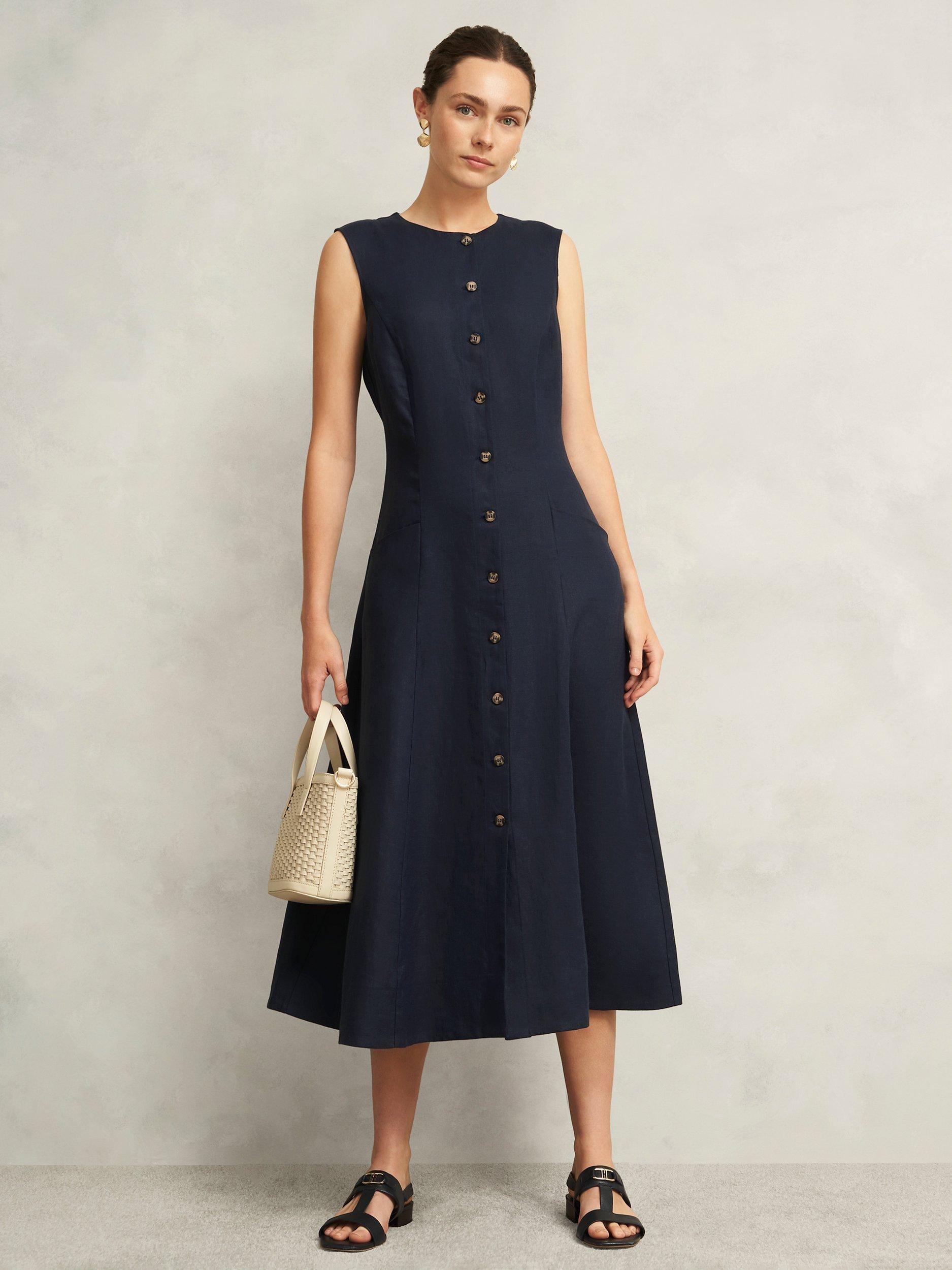 Product image 5 of 5, which shows Hobbs Carmen Pure Linen Shirt Dress, True Navy, 10