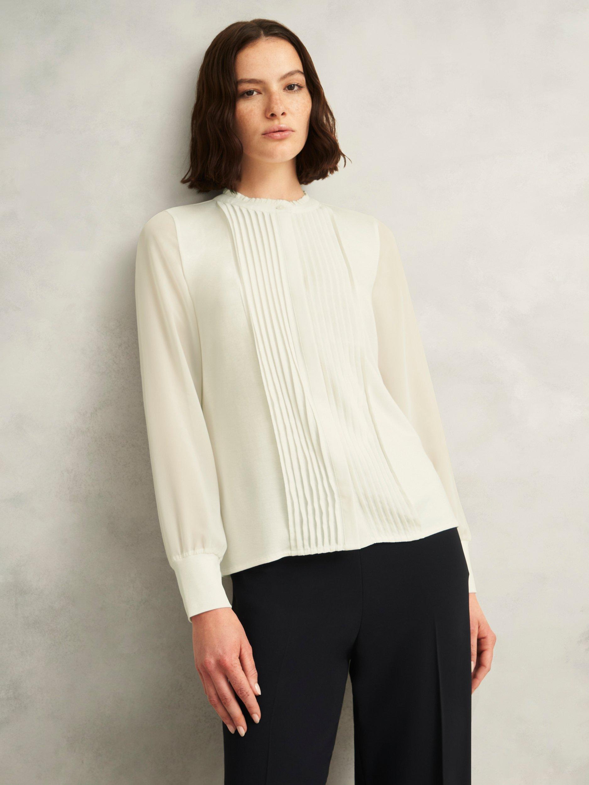 Product image 1 of 6, which shows Hobbs Carina Pleated Top, Ivory, L