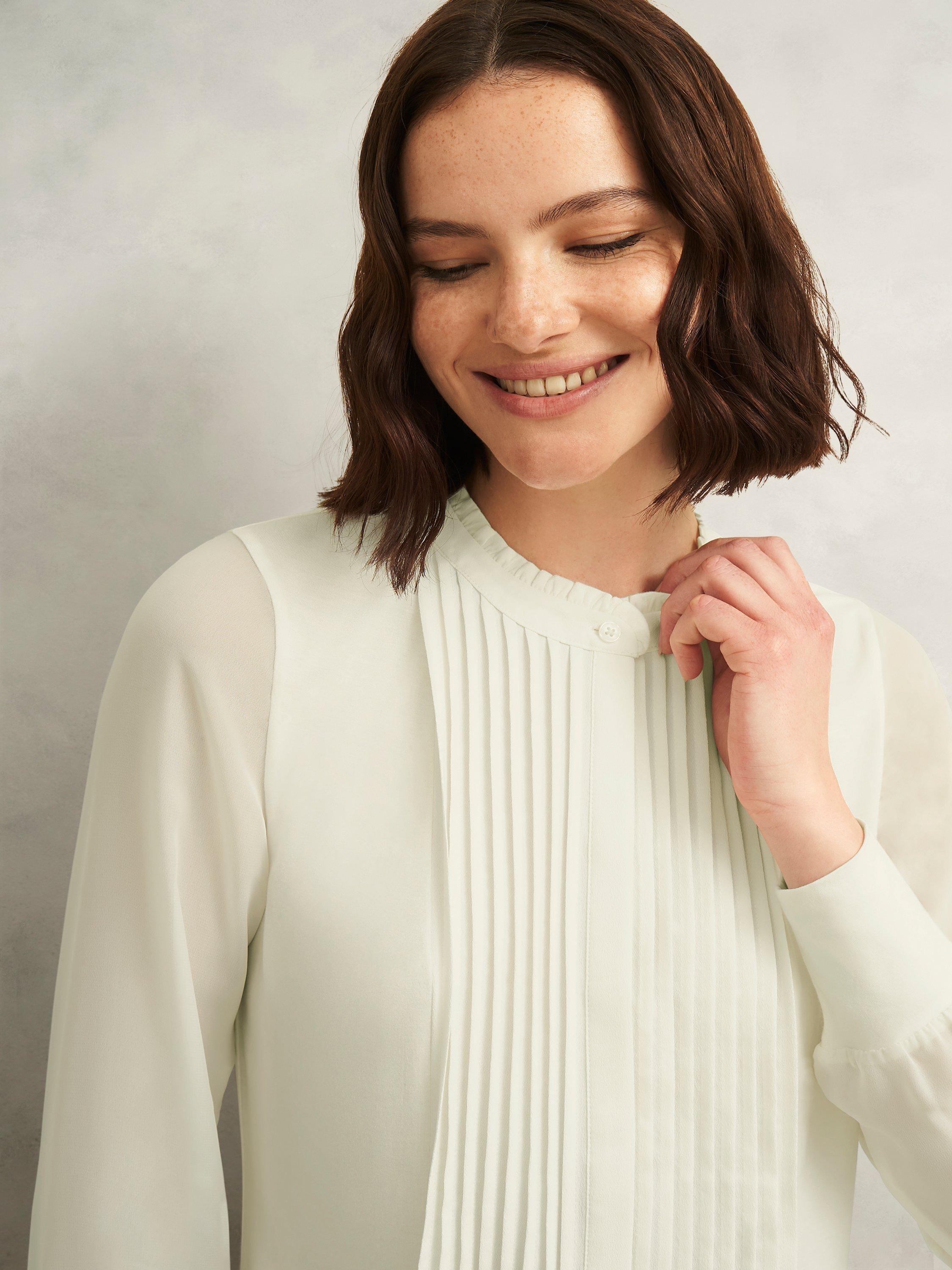 Product image 3 of 6, which shows Hobbs Carina Pleated Top, Ivory, L