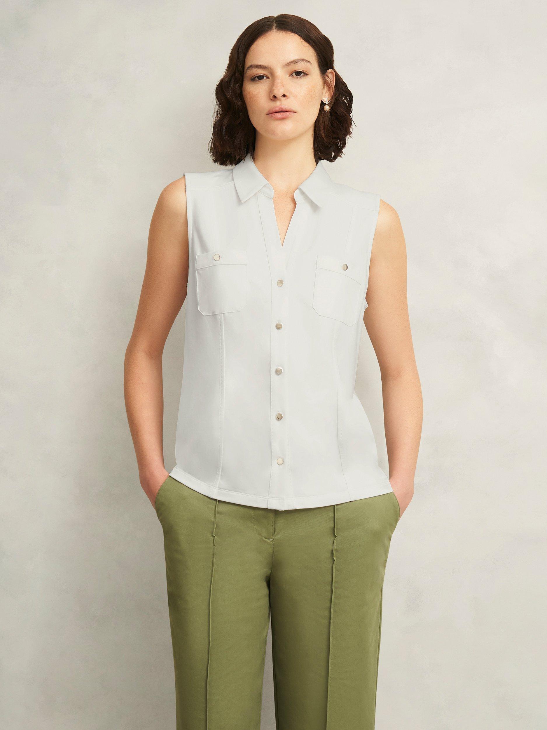 Product image 1 of 5, which shows Hobbs Sasha Jersey Sleeveless Shirt, Ivory, M