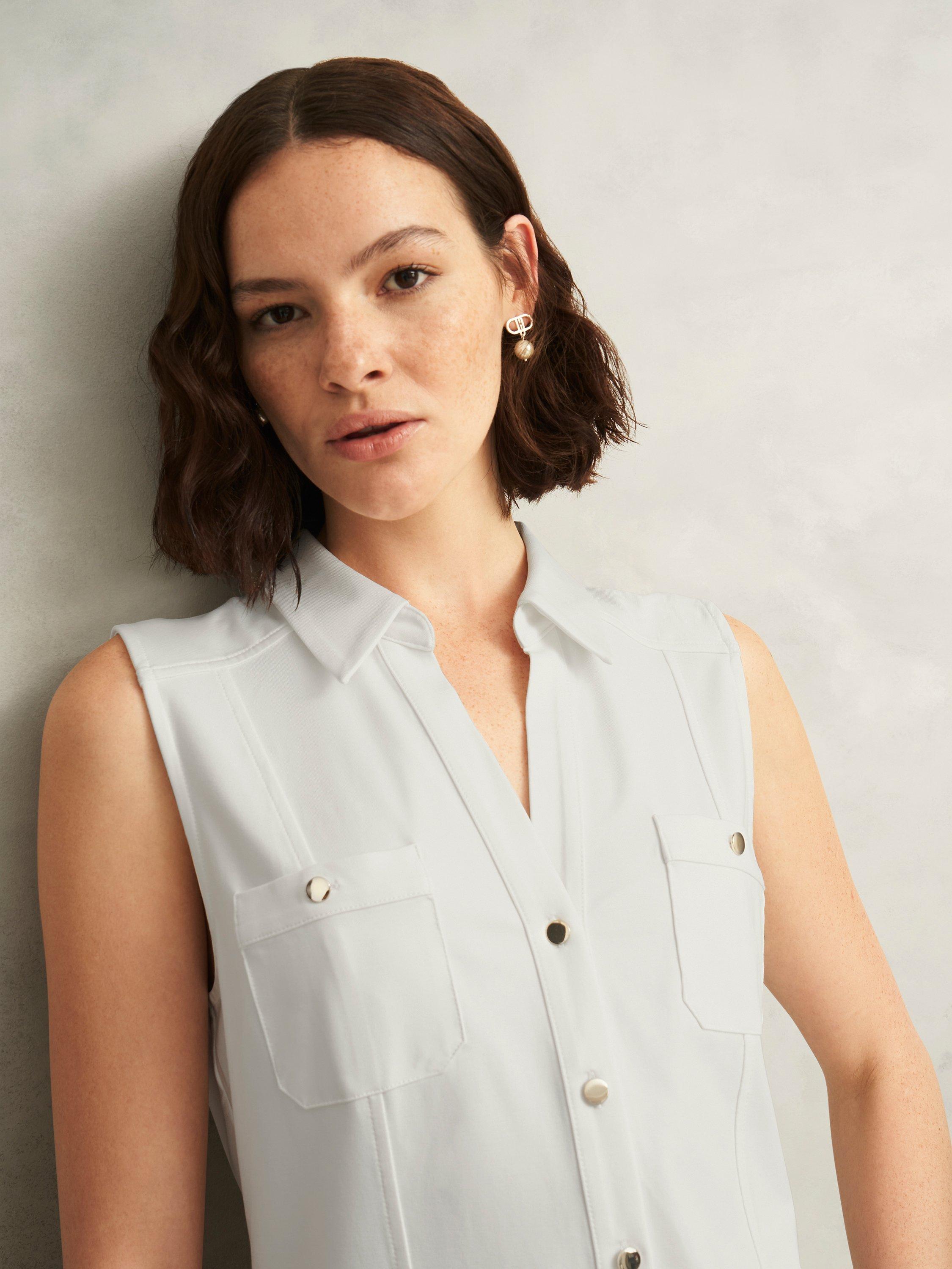Product image 3 of 5, which shows Hobbs Sasha Jersey Sleeveless Shirt, Ivory, M