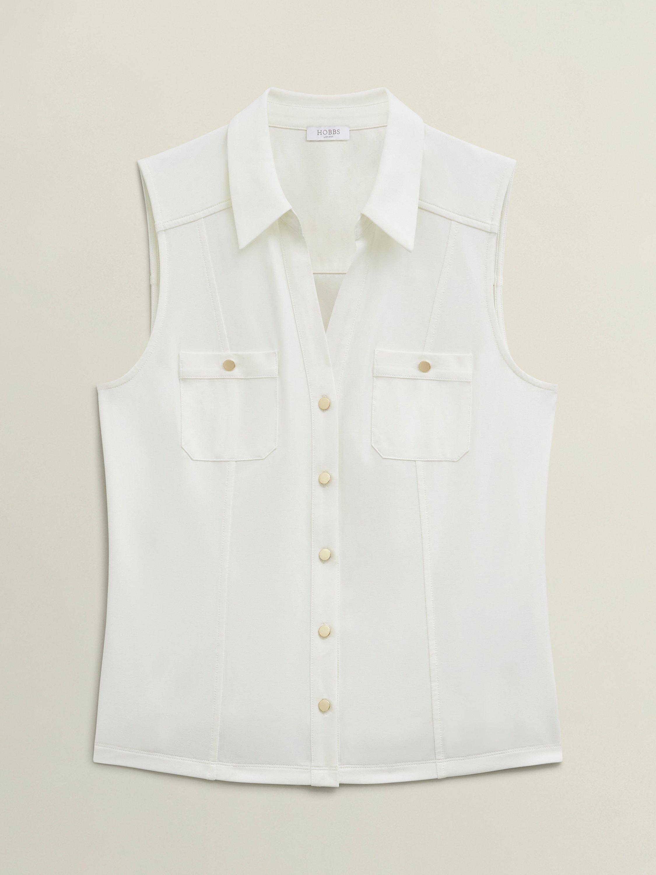 Product image 4 of 5, which shows Hobbs Sasha Jersey Sleeveless Shirt, Ivory, M