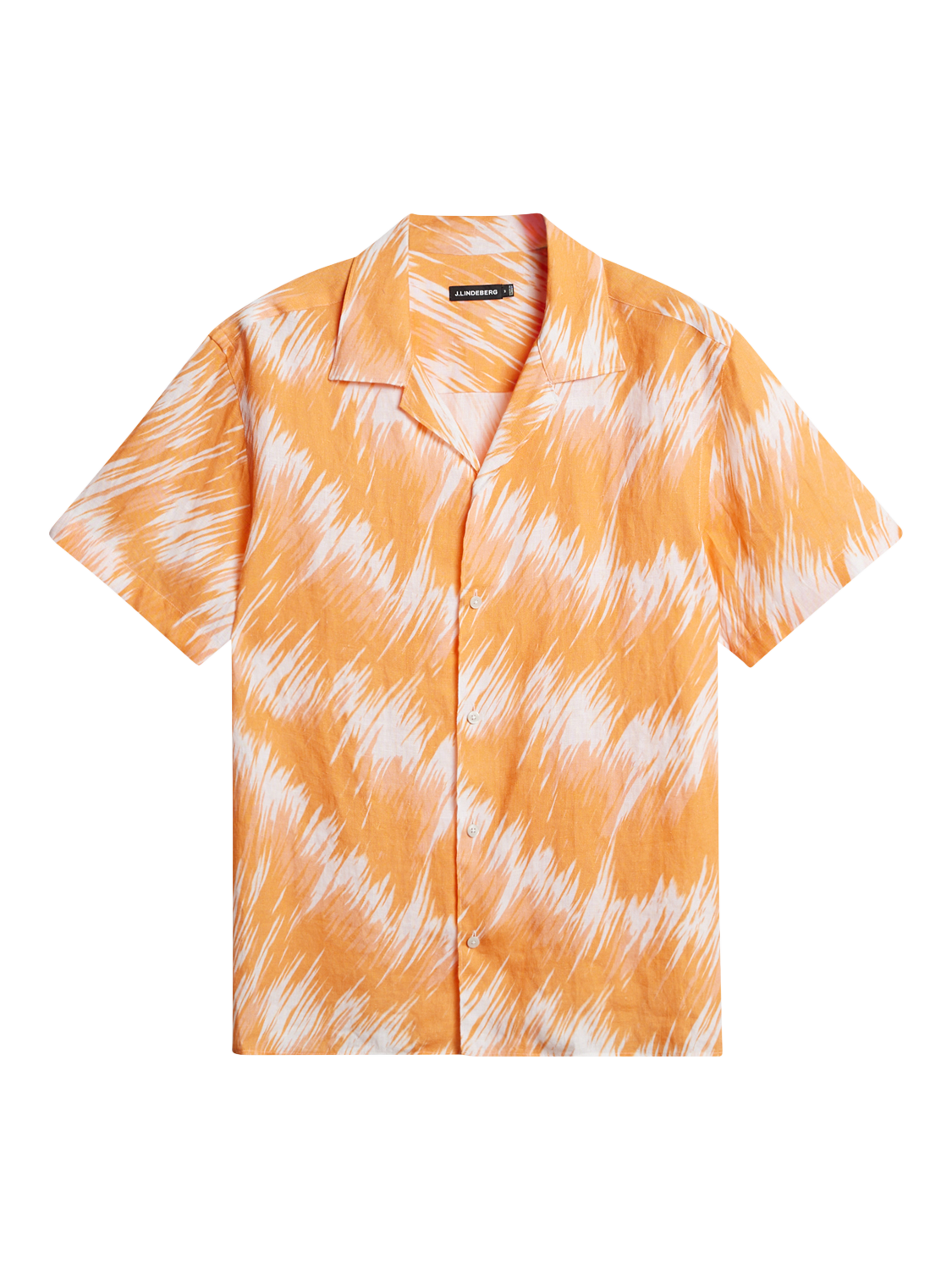 Product image 1 of 1, which shows J.Lindeberg Elio Linen Regular Fit Abstract Print Shirt, Orange/Multi, L