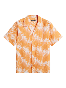 J.Lindeberg Elio Linen Regular Fit Abstract Print Shirt, Orange/Multi, Orange/Multi