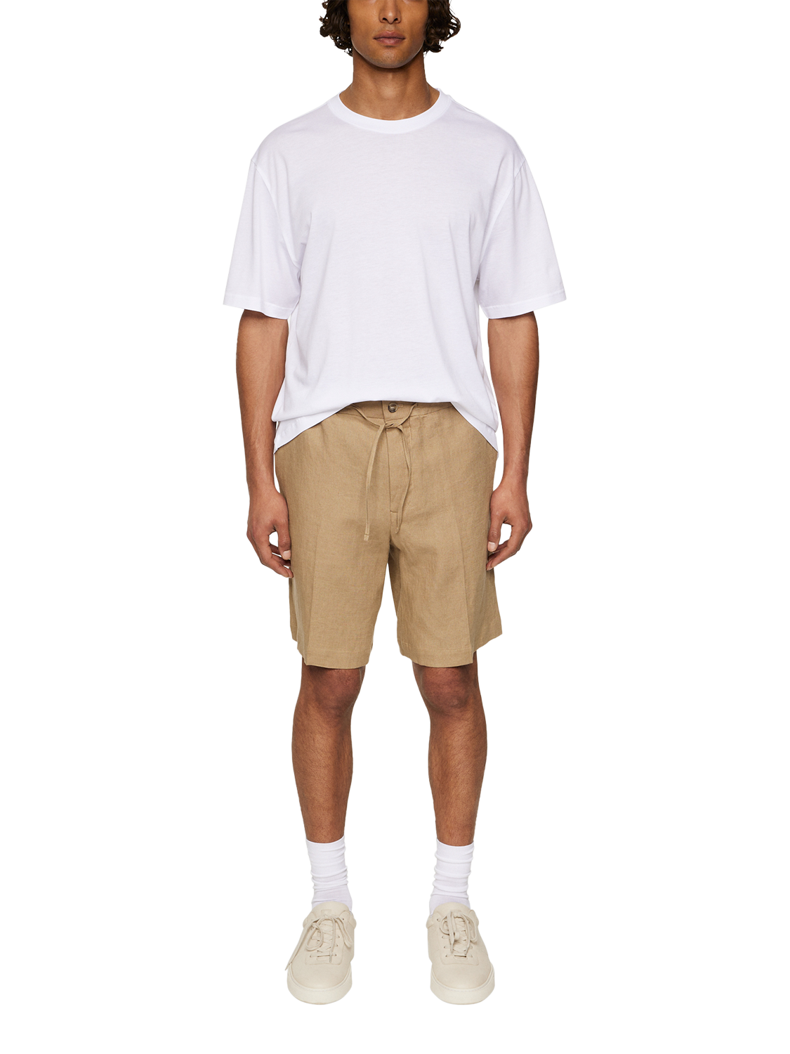 Product image 3 of 5, which shows J.Lindeberg Brady Drape Linen Shorts, Mid Brown, 30
