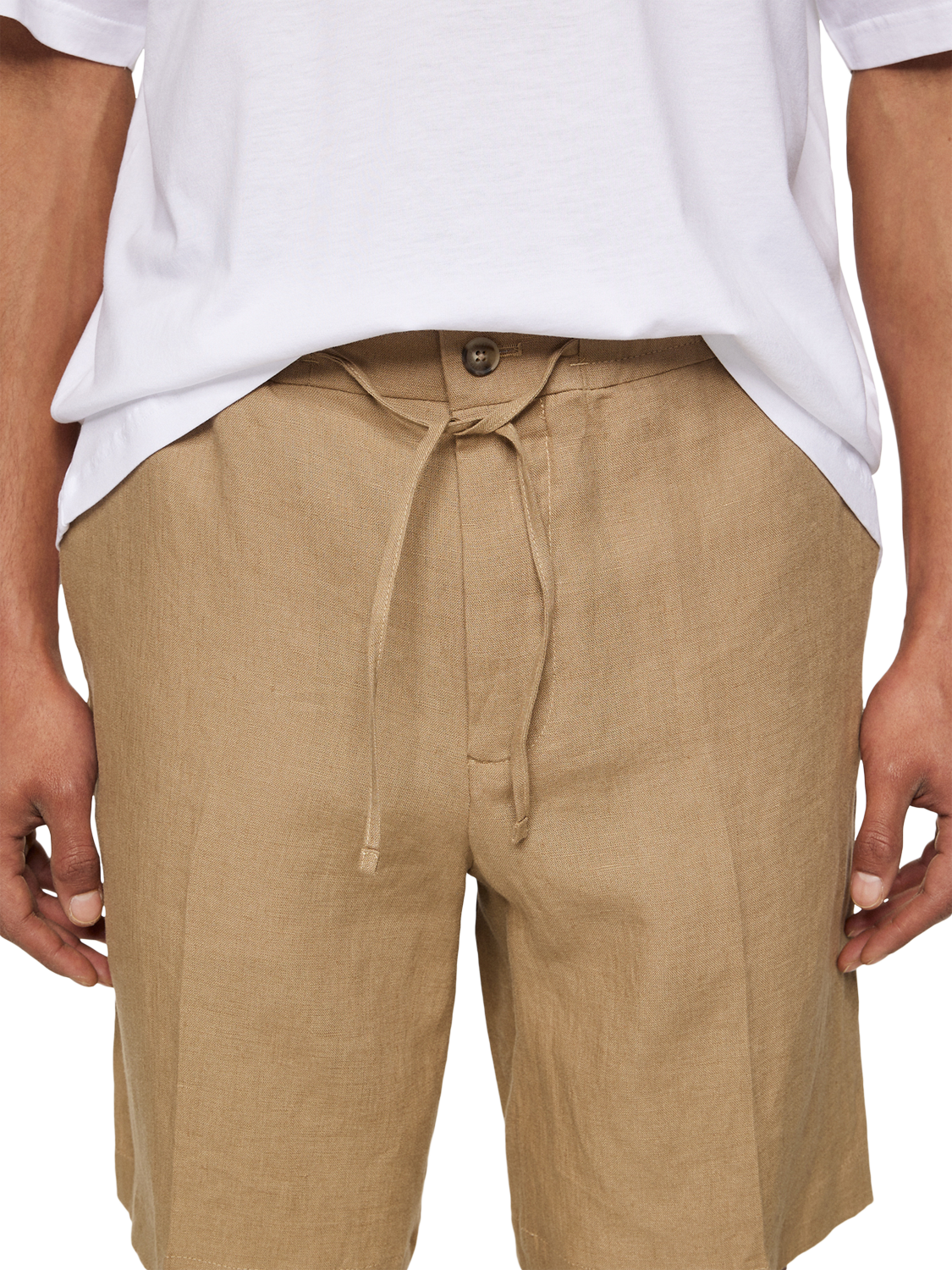 Product image 4 of 5, which shows J.Lindeberg Brady Drape Linen Shorts, Mid Brown, 30