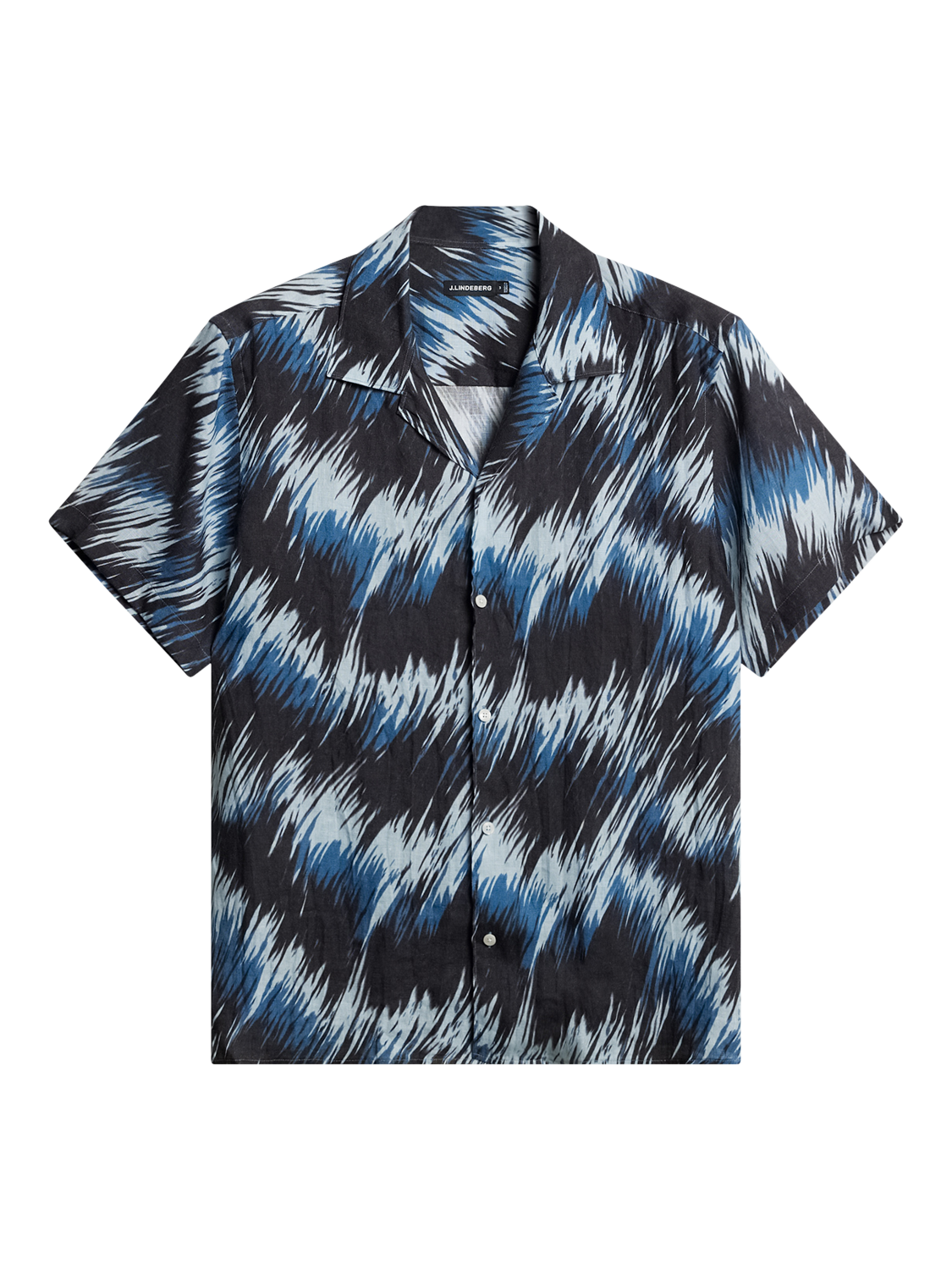 Product image 1 of 1, which shows J.Lindeberg Elio Linen Regular Fit Abstract Shirt, Navy/Multi, L