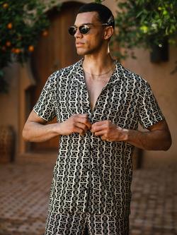Chelsea Peers Revere Collar Abstract Print Shirt, Black/White - view 2, Black/White