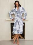Chelsea Peers Leopard Towelling Dressing Gown, White/Navy