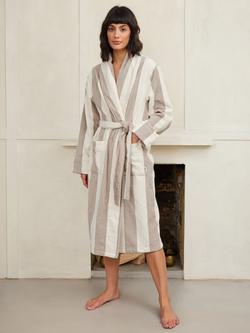 Chelsea Peers Cotton Towelling Stripe Dressing Gown, Taupe