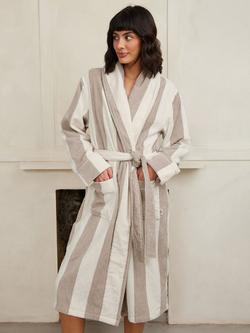 Chelsea Peers Cotton Towelling Stripe Dressing Gown - view 2, Taupe