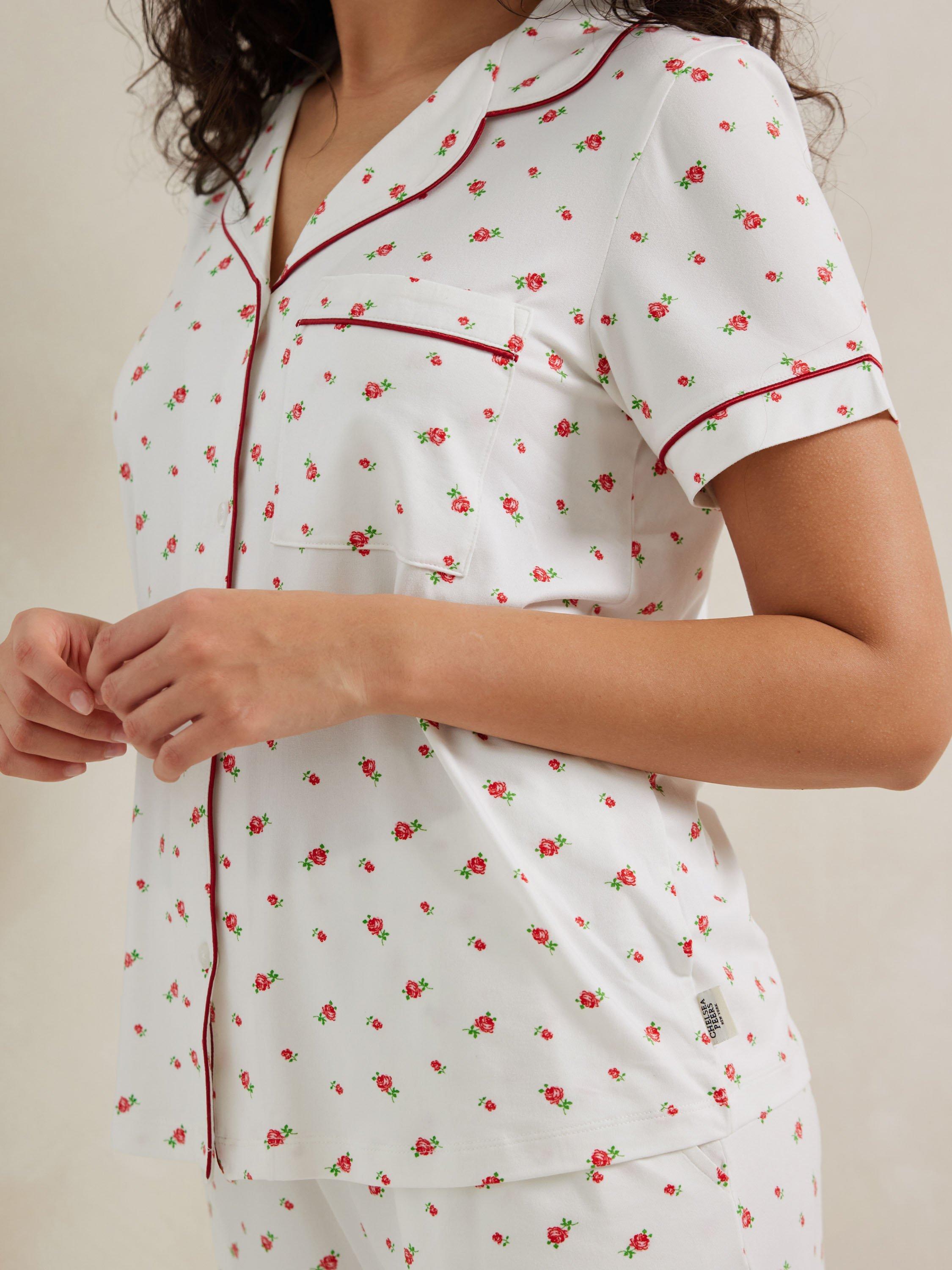 Product image 5 of 5, which shows Chelsea Peers Ditsy Rose Short Pyjama Set, White/Multi, 6