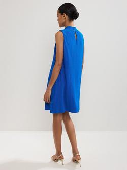 Phase Eight Betsie Plisse Swing Dress, Blue - view 2, Blue