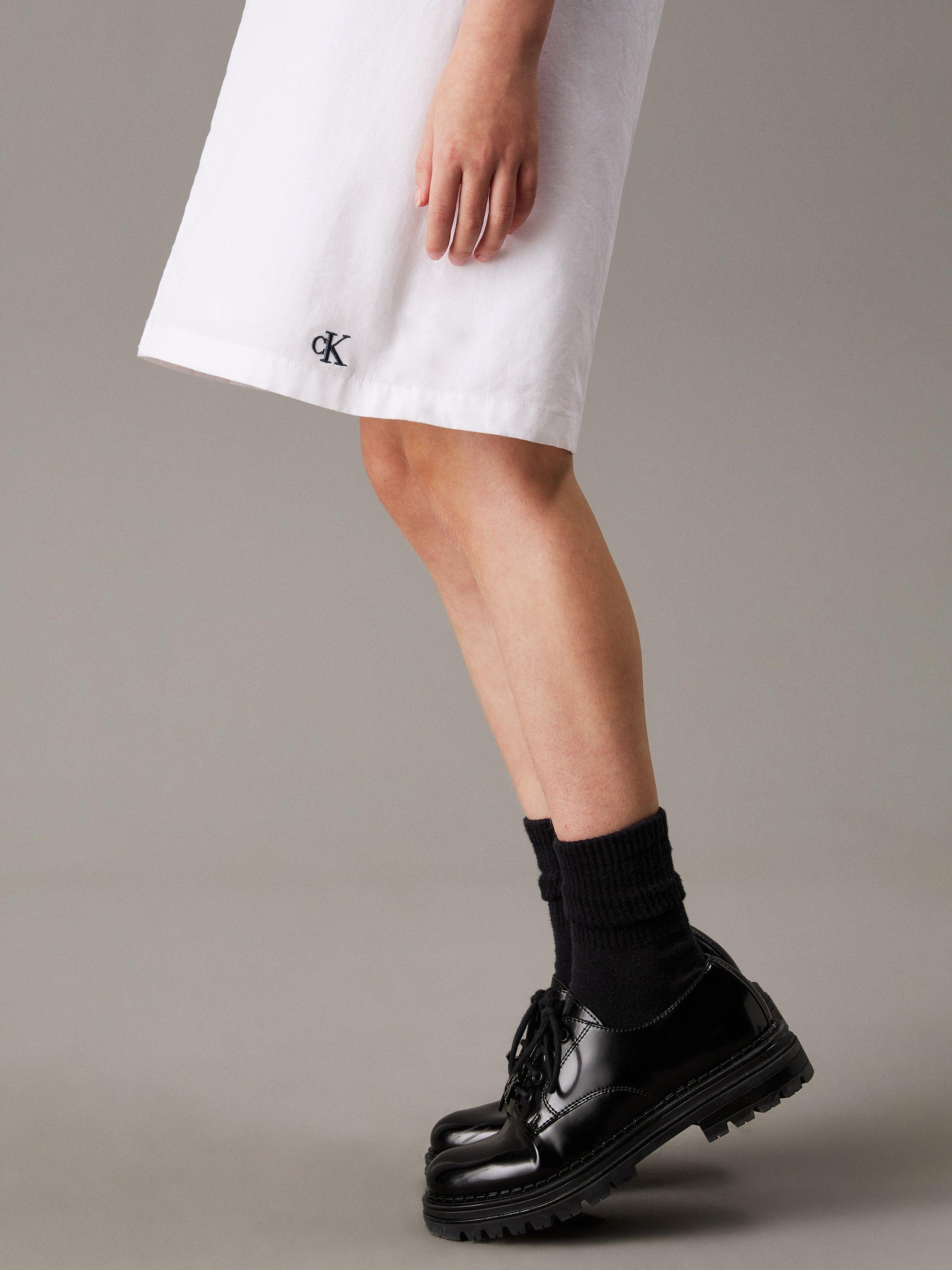 Product image 4 of 4, which shows Calvin Klein Kids' Poplin Frilled Sleeve Dress, Bright White, 8 years