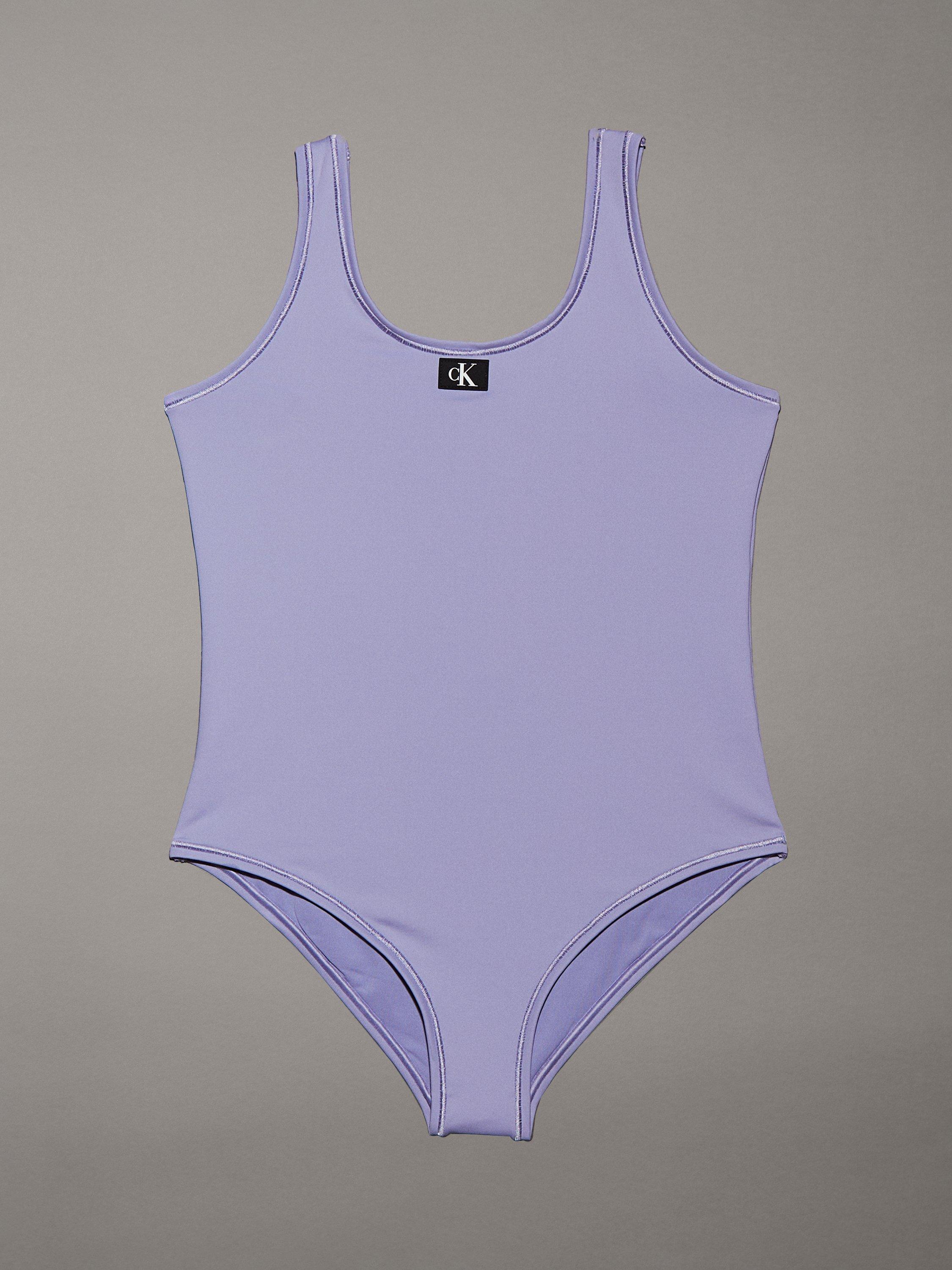 Product image 1 of 2, which shows Calvin Klein Kids' CK Monogram Swimsuit, Persian Violet, 8-10 years