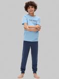 Calvin Klein Kids' Cotton T-Shirt and Joggers Pyjama Set, Oceana/W/Bluebell