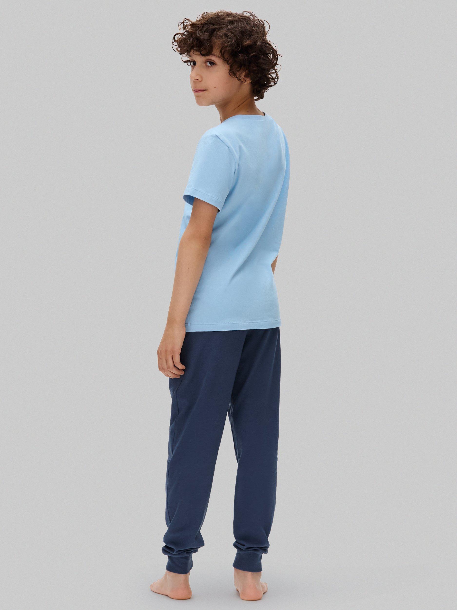 Product image 2 of 6, which shows Calvin Klein Kids' Cotton T-Shirt and Joggers Pyjama Set, Oceana/W/Bluebell, 8-10 years