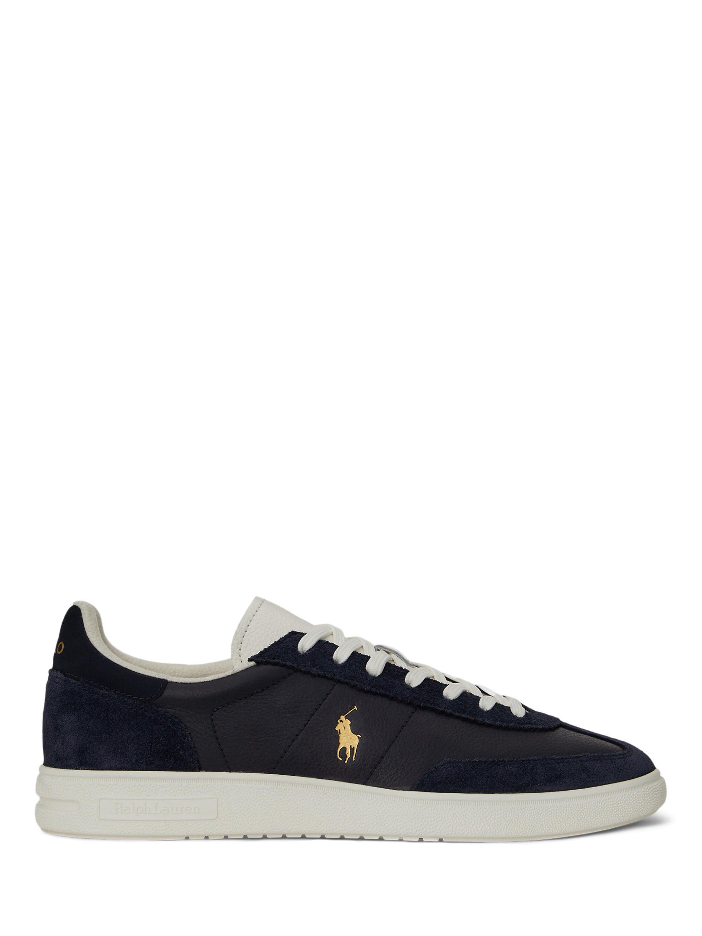 Product image 1 of 4, which shows Polo Ralph Lauren Bedford Leather Trainers, Navy, 8
