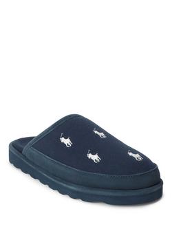 Polo Ralph Lauren Reade Cotton Suede Blend Slippers - view 2, Navy Multi Logo