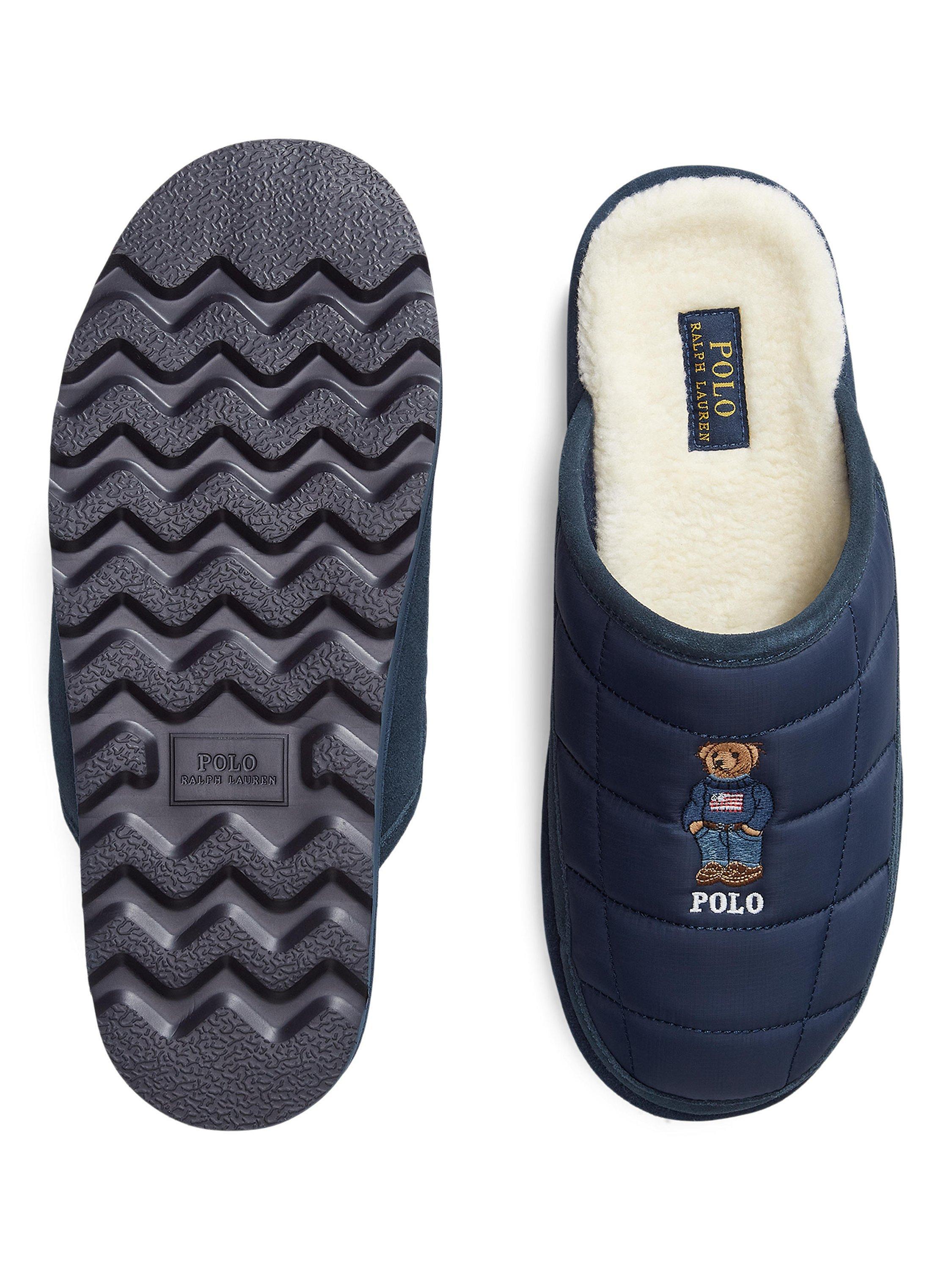 Product image 3 of 4, which shows Polo Ralph Lauren Read Leather Mule Slippers, Navy, Bear, 7