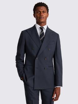 Moss x Barberis Tailored Fit Double Breasted Suit Jacket, Navy, Navy
