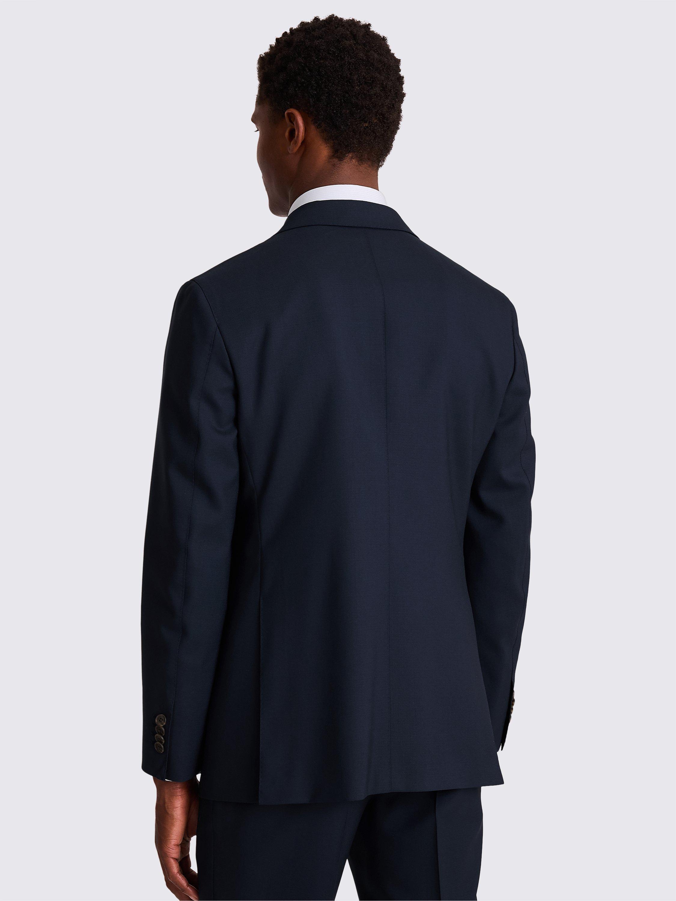 Product image 2 of 4, which shows Moss x Barberis Tailored Fit Double Breasted Suit Jacket, Navy, 36S